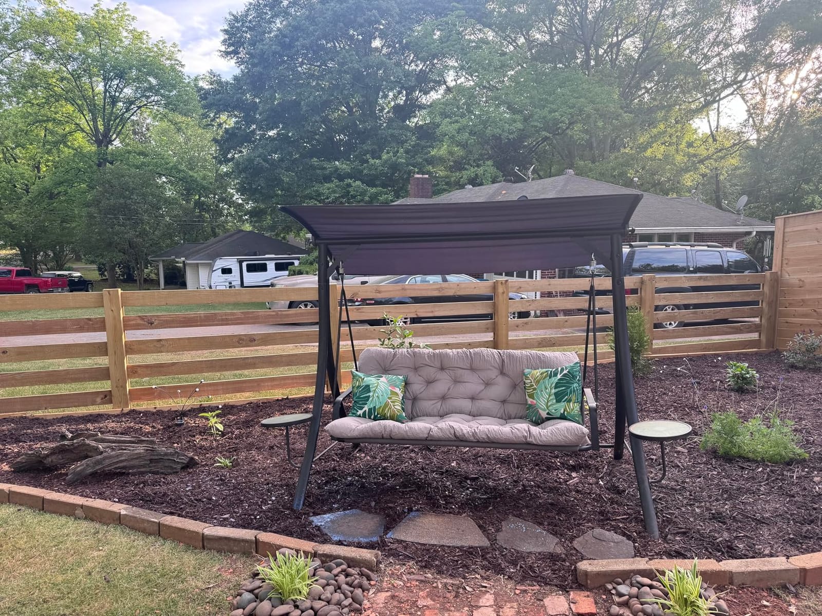 Outdoor Swing Cushions,Waterproof Swing Cushions 3 Seater Replacement with Backrest,Outdoor Thickened Bench Cushion with Ties for Porch,Patio,Backyard,Garden and Lawn (Khaki 60 * 40 in) customer photo 1
