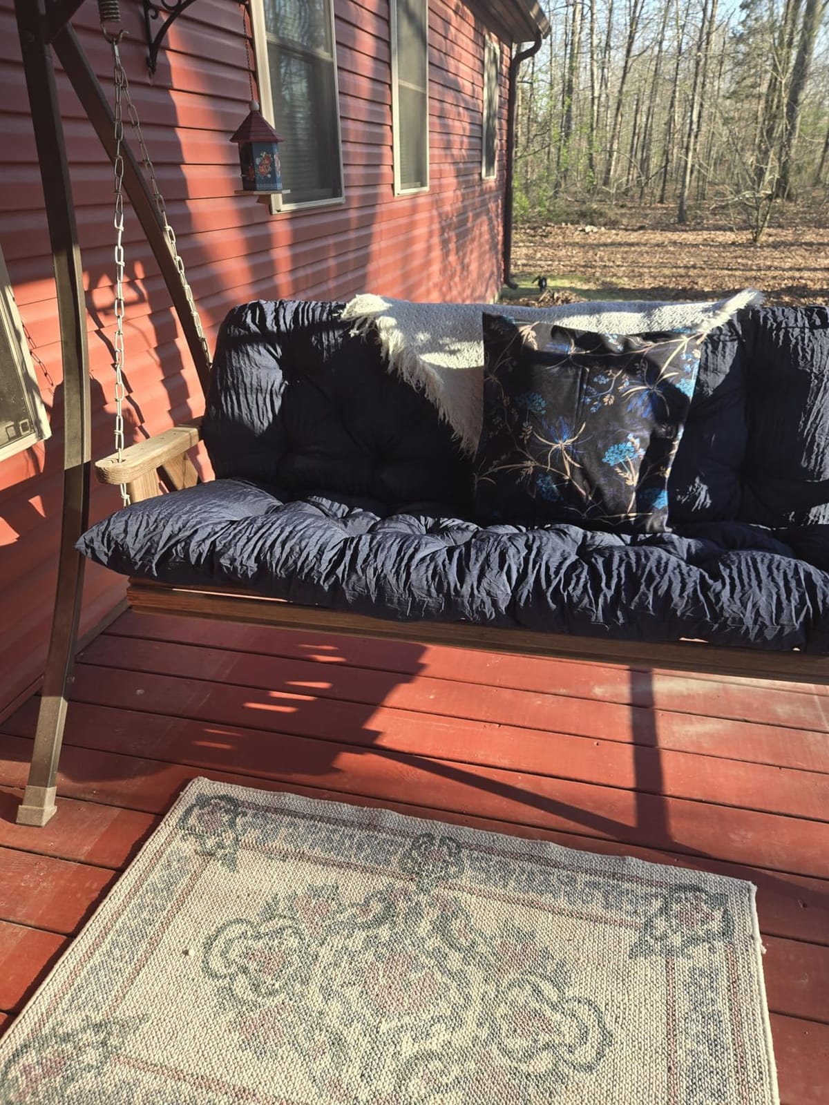 Outdoor Swing Cushions,Waterproof Swing Cushions 3 Seater Replacement with Backrest,Outdoor Thickened Bench Cushion with Ties for Porch,Patio,Backyard,Garden and Lawn (Khaki 60 * 40 in) customer photo 2