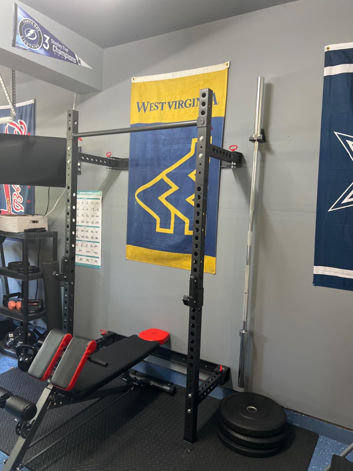 RitFit 2.36'' x 2.36'' Folding Squat Rack for Home Gym, Wall Mounted Squat Rack with Attachments - Space Saving Squat Power Rack customer photo 2