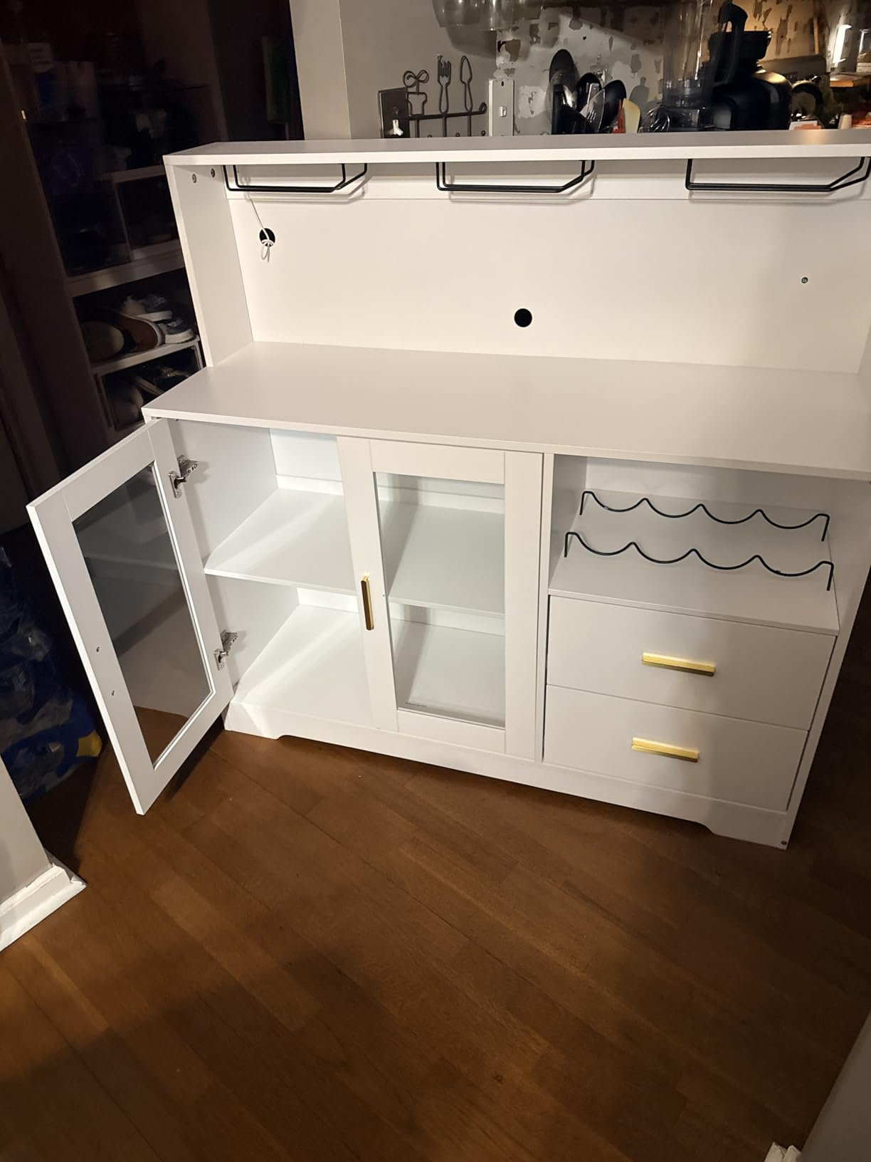 Bar Cabinet for Home with LED Light,Coffee Bar Cabinet w/ Wine & Glass Rack customer photo 2