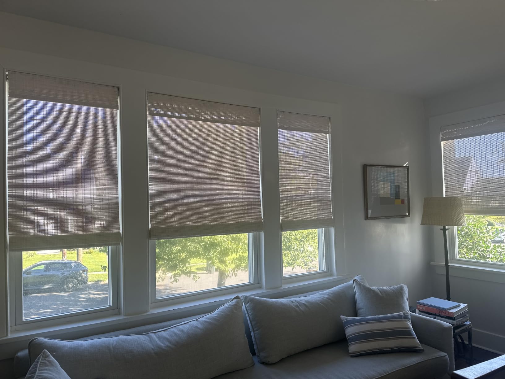 LazBlinds No Tools No Drill Cordless Bamboo Roman Shades, Custom Light Filtering Window Treatment, Roll Up Bamboo Blinds for Windows, Tuscan B customer photo 1