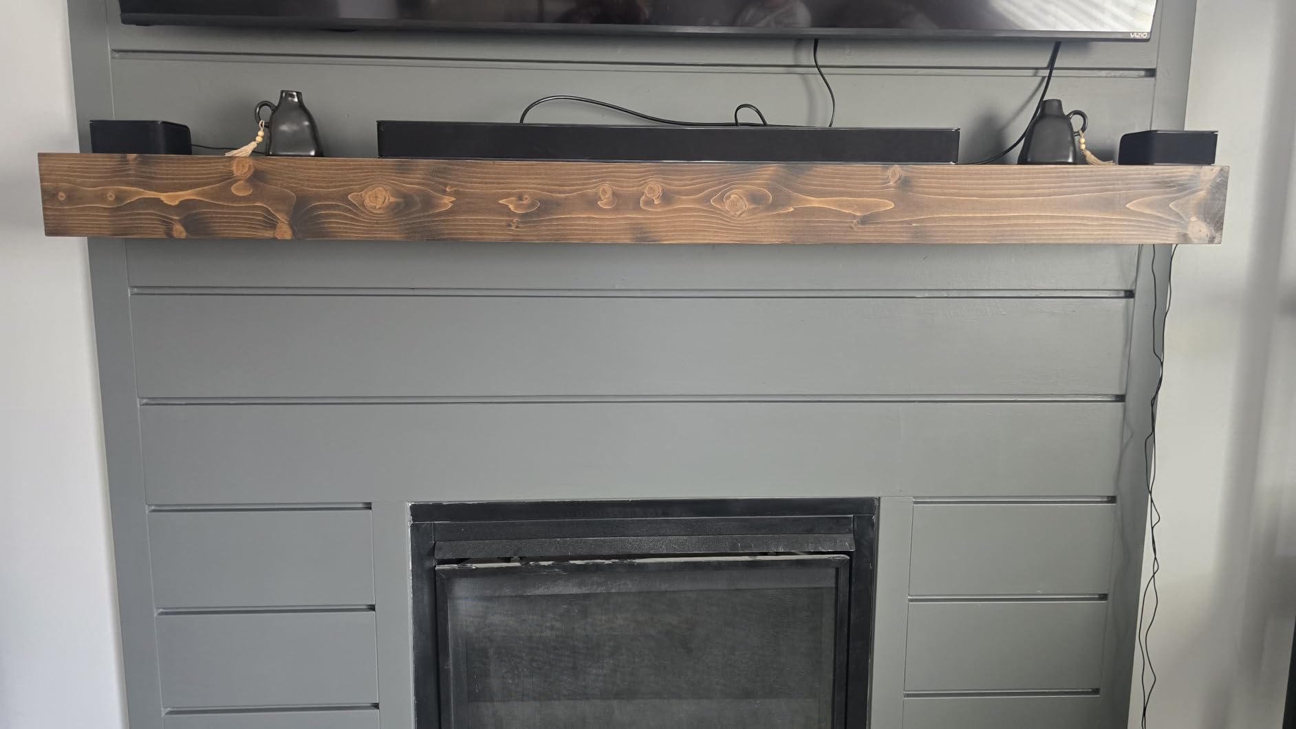 60x8x3in Rustic Fireplace Mantel Pine Wood, Natural Wood customer photo 1