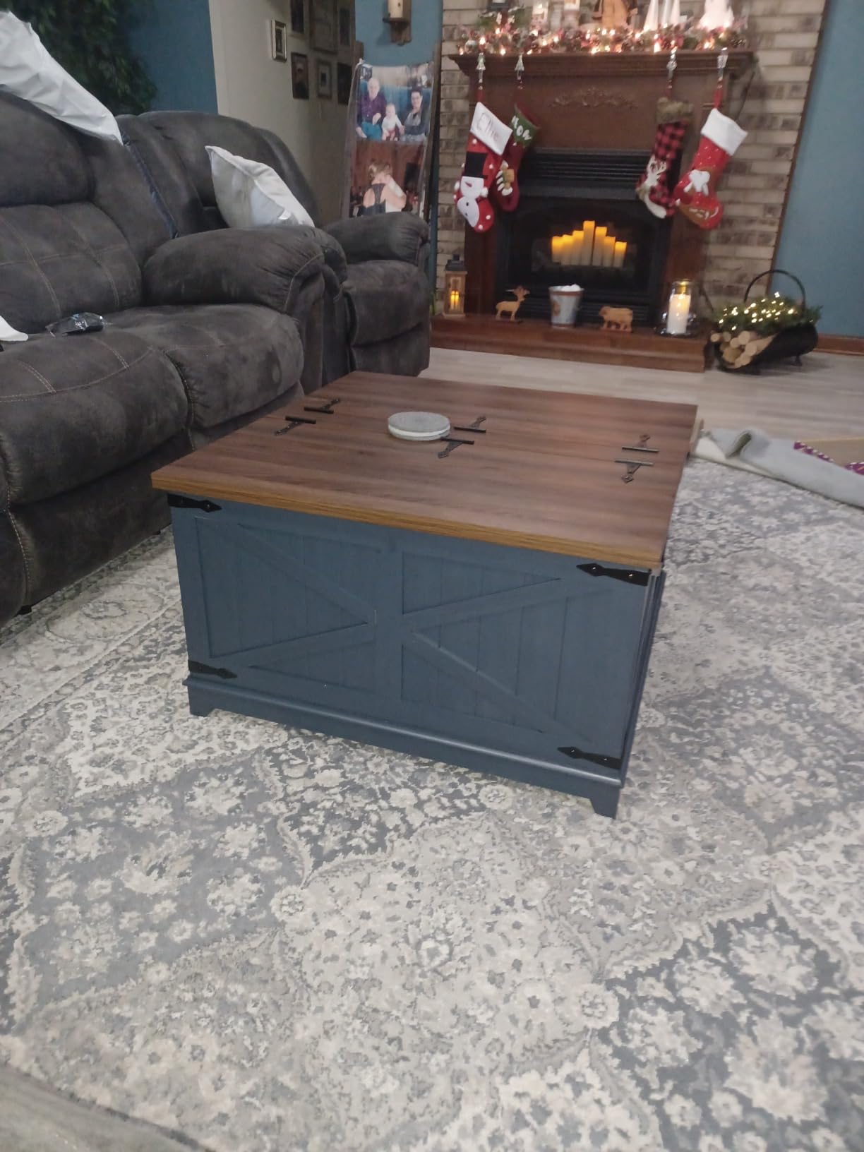 Joaxswe Farmhouse Coffee Table with Hidden Storage Organizer, Modern Square Large Center Table, Wood Farm House Low Navy Blue Living Room Tables with Hinged Lift Top for Home, Office customer photo 1