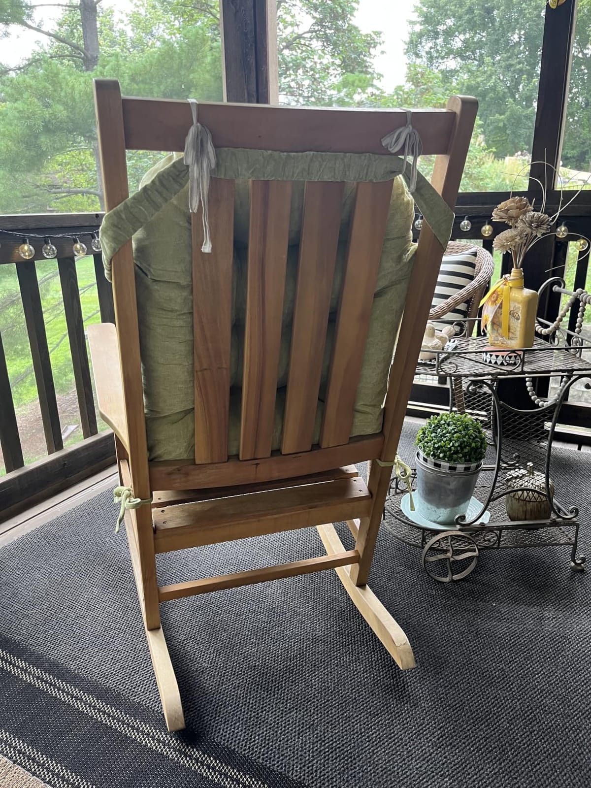 Rocking Chair Cushion - Soft Chenille Fabric Seat Pad with Tufted Design, Non-Slip Bottom and Secure Ties, for Glider, Adirondack and Indoor Rocker Chair, 44x19x4 Inch, Oyster White customer photo 1