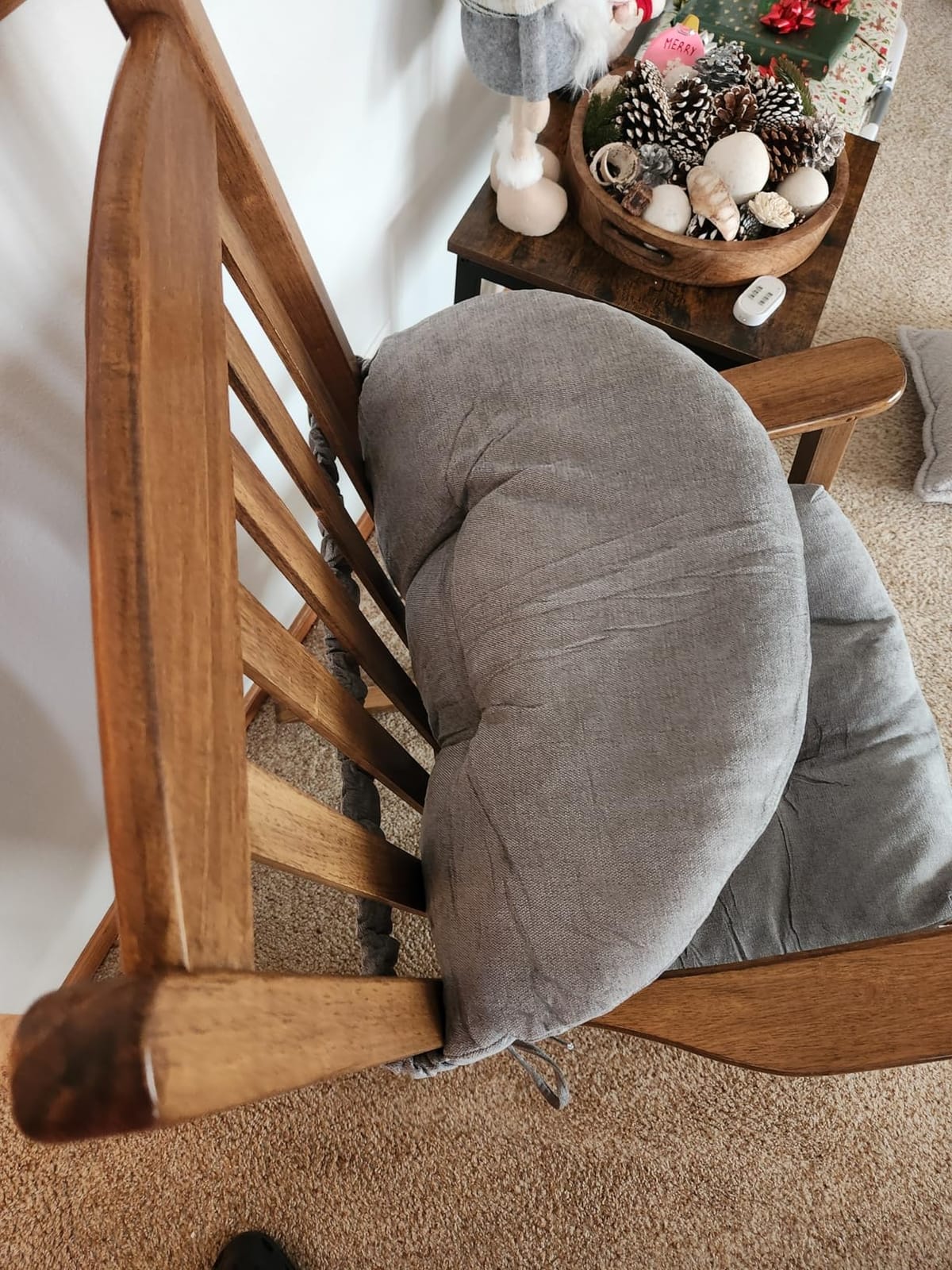 Rocking Chair Cushion - Soft Chenille Fabric Seat Pad with Tufted Design, Non-Slip Bottom and Secure Ties, for Glider, Adirondack and Indoor Rocker Chair, 44x19x4 Inch, Oyster White customer photo 2