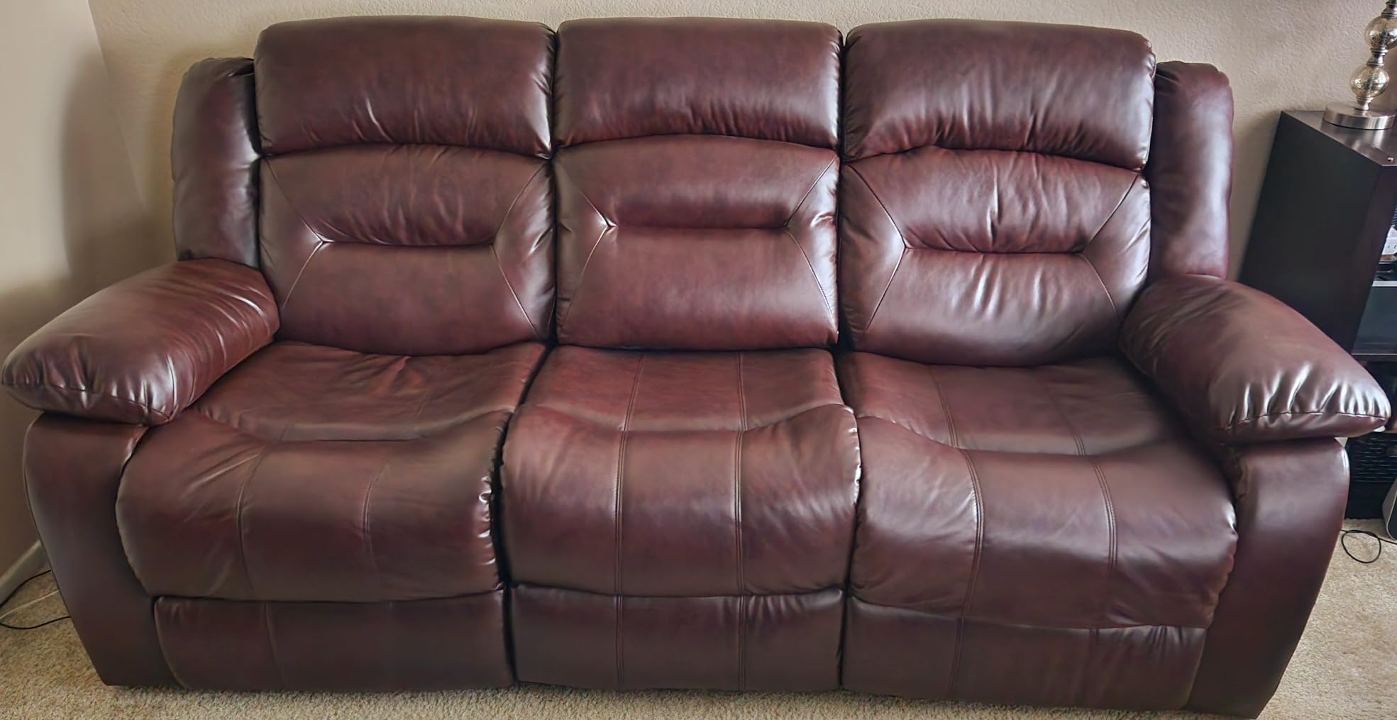EBELLO Faux Leather Power Electric Reclining Sofa, Overstuffed Comfortable Armrest 3 Seat Recliner Sofa, Couch for Living Room, Bedroom Furniture, Meeting Room, Black (3 Seat Sofa) customer photo 2