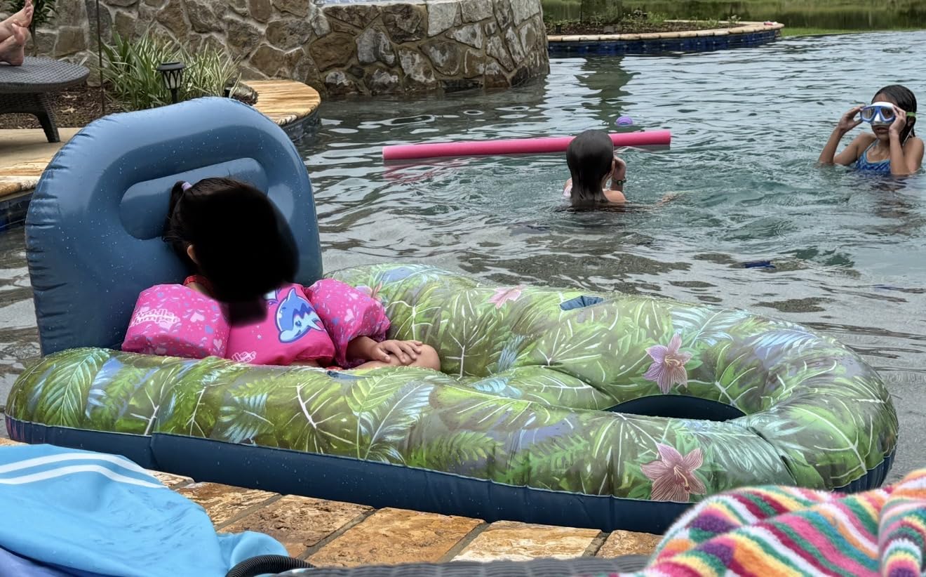 FindUWill Pool Floats Chairs Adult - 65'' x 42'' Large Pool Float Chairs, Inflatable Pool Lounger with Cup Phone Holder, Backrest, Footrest, Tanning Pool Lounge customer photo 2
