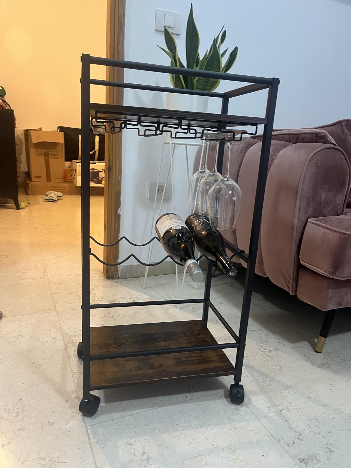 Bar Cart for The Home, 3 Tier Kitchen Carts with Wheels, Small Rolling Cart with Glass Holders, Wine Rack, Mini Bar Cart for Kitchen, Dining Room, Living Room, 13.0