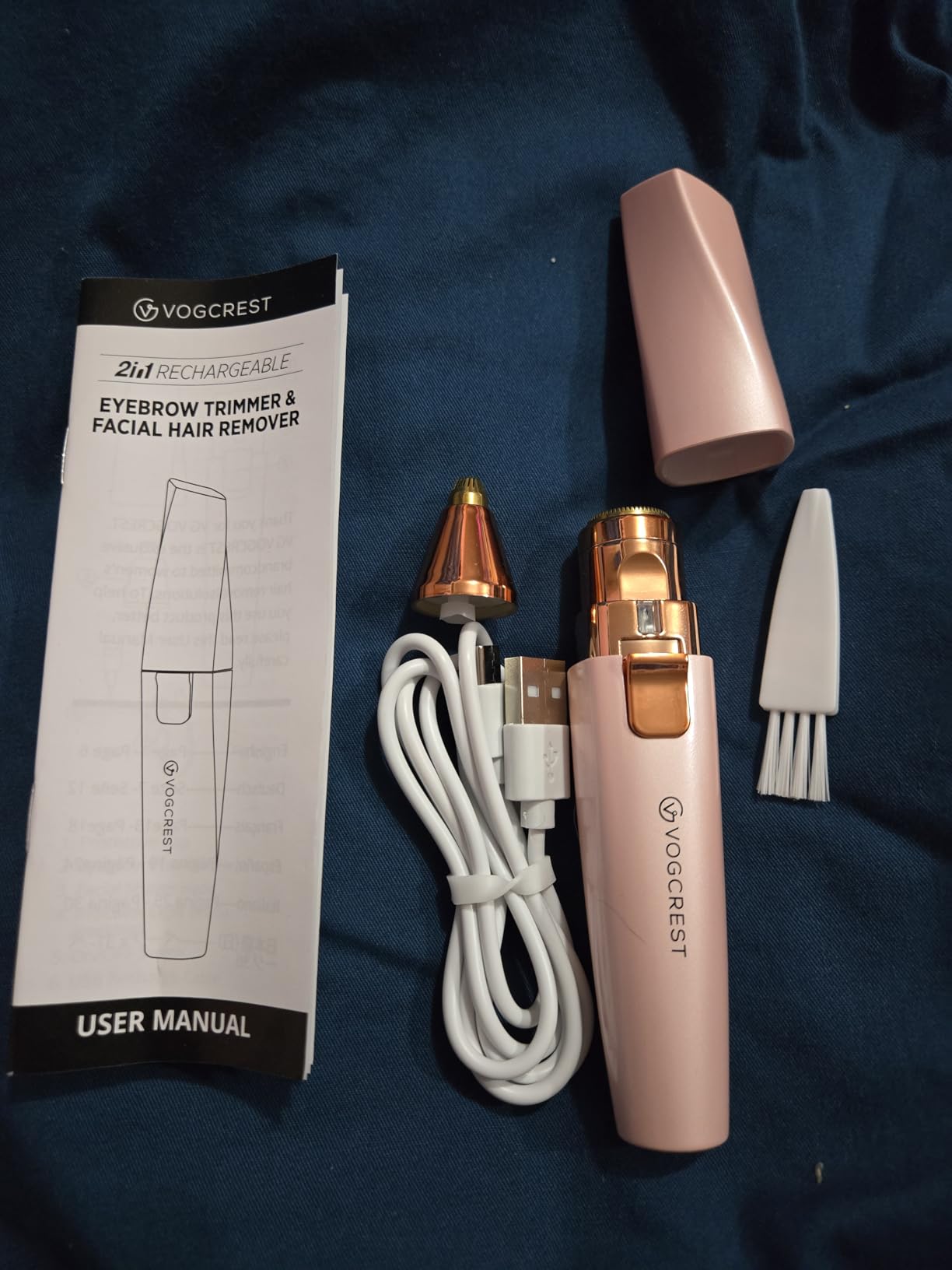 VG VOGCREST Eyebrow & Facial Trimmer: 2 in1 Rechargeable Facial Hair Removal & Eyebrow Shaver - Body Razor with Built-in LED Light (Rose Gold) customer photo 1