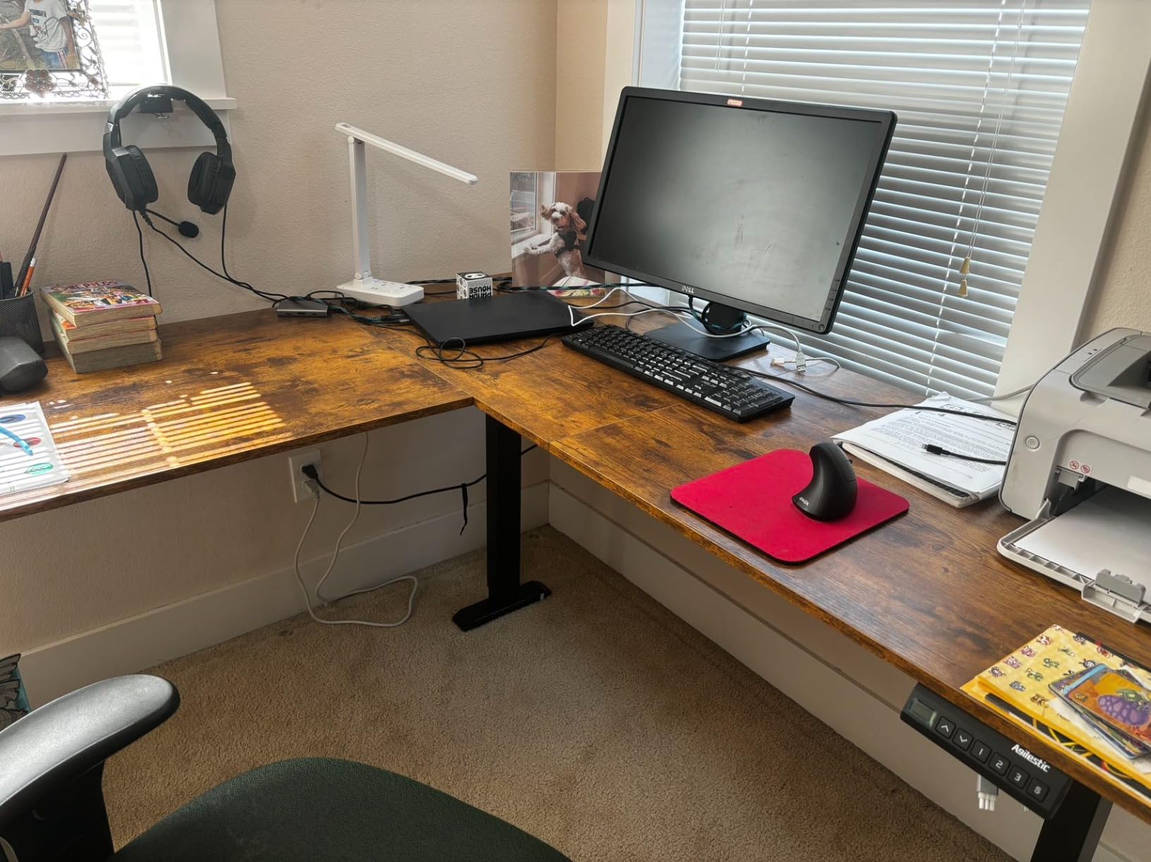 Agilestic 63 x 55 Inch L Shaped Electric Standing Desk, Rustic Brown customer photo 2