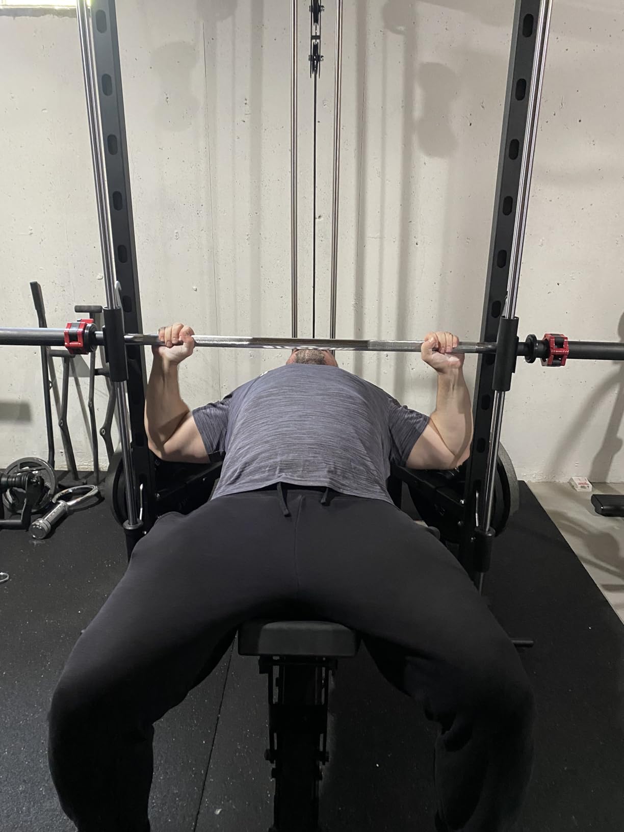 RitFit Smith Machine Power Rack with LAT-Pull Down System | Half Smith Machine with Landmine, Barbell Bar, Plate Storage Pegs and More Training Attachment customer photo 2