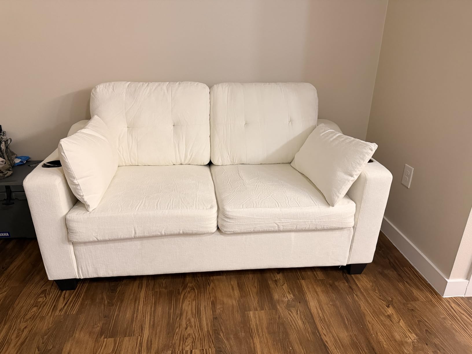 Full Size Pull Out Sleeper Sofa Bed, Pullout Loveseat Couch Bed, Beige, Corduroy, USB Charging, Memory Foam, 2-in-1 Convertible Loveseat Sleeper Sofa for Living Room, Apartment, Bedroom, Small Spaces customer photo 1