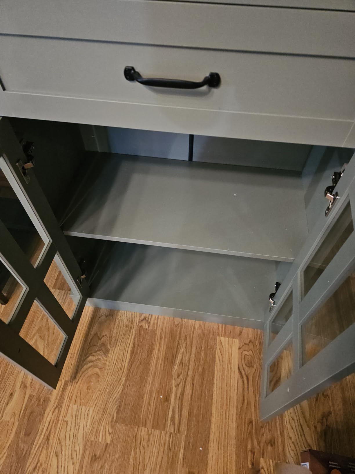 FOTOSOK 71'' Tall Kitchen Cabinet with Glass Doors and Drawer | Freestanding Food Pantry with Adjustable Shelves for Dining, Living Room, Natural customer photo 1