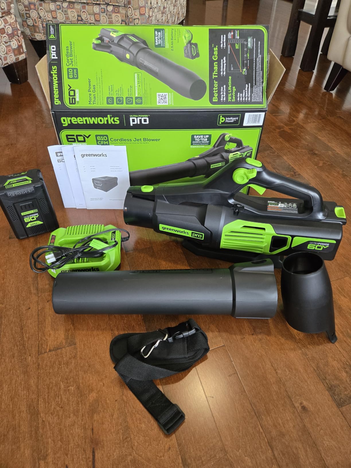 Greenworks 60V Electric Leaf Blower, 610 CFM, 2.5 Ah Battery and Charger customer photo 2