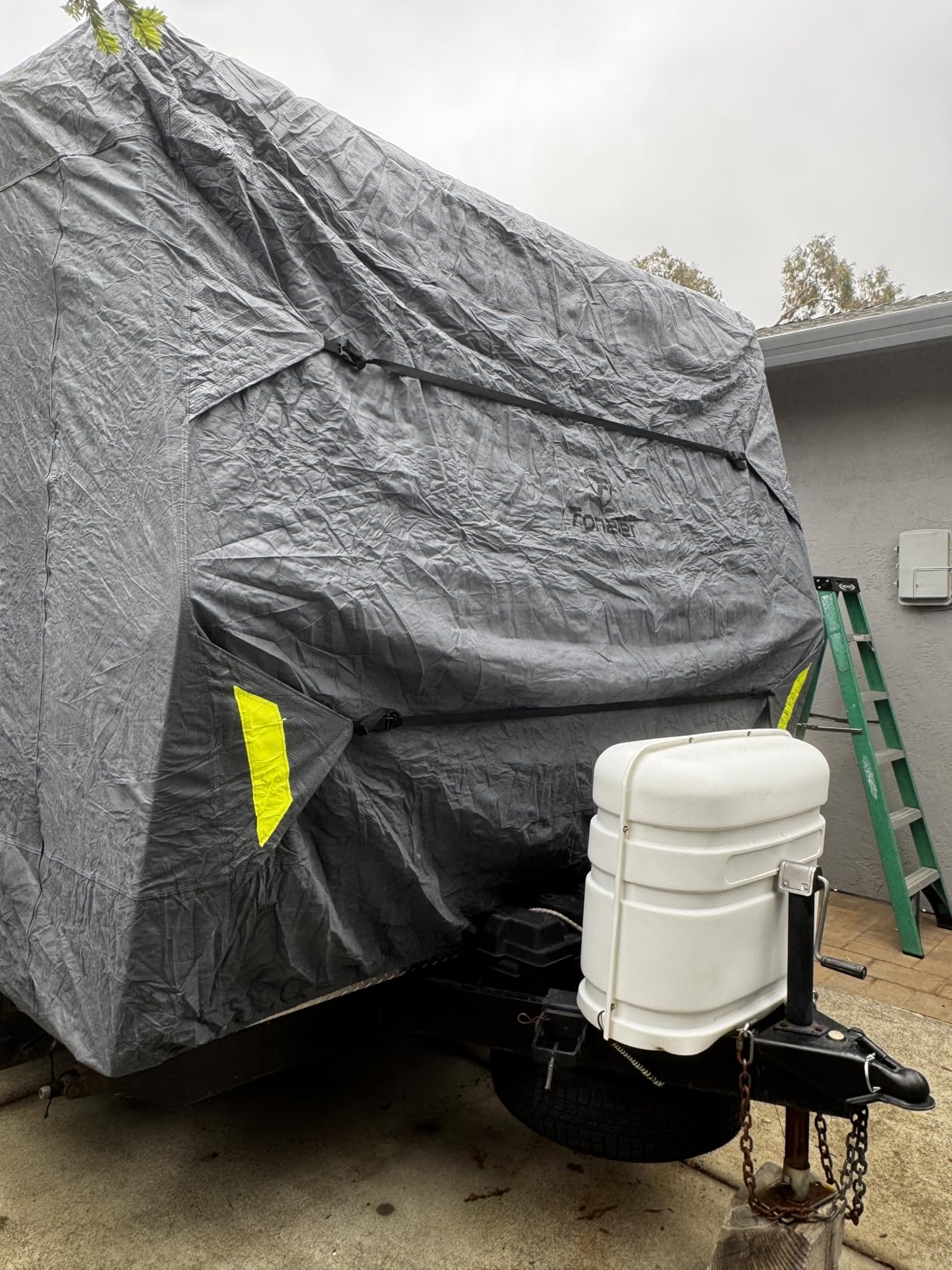Fonzier 5th Wheel RV Cover, 9 Layers Heavy Duty Camper Cover, 34-37FT | 5th Wheel RV Cover, Waterproof Windproof Anti-UV Rip-Stop fifth wheel cover & 10 Straps, 6 Gutter Covers, 4 Tire Covers customer photo 2