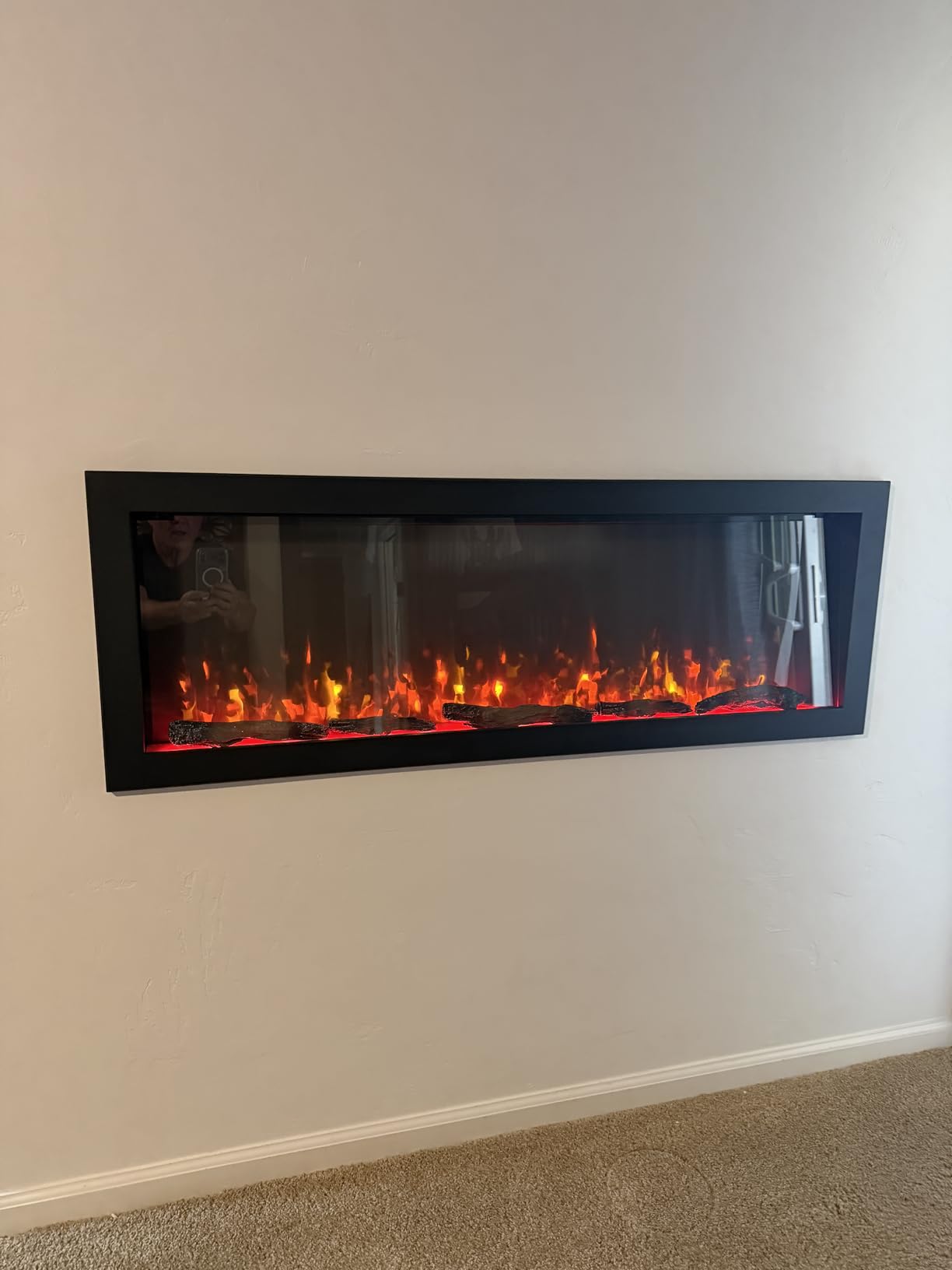 PuraFlame Bernice 60 Inch Smart Linear Electric Fireplace - Clean Hidden Vent Design, Flame with 9 Colors, Recessed in-Wall or Wall-Mount or Free Standing, Compatible with Alexa and Google Assistant customer photo 2
