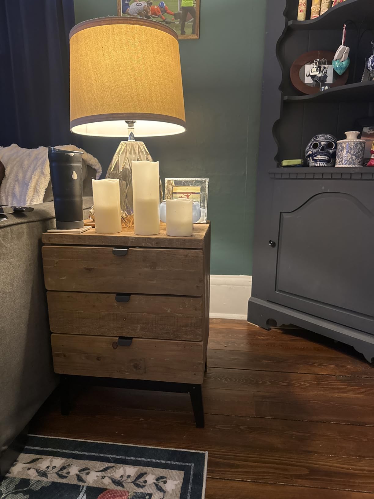Wnutrees Farmhouse Nightstand with 3-Drawers, Bedside End Table, Set of 2 | Reclaimed Wood Storage Unit for Living Room, Hallway, Handmade Distressed Finish, Bedside Chest Natural customer photo 1