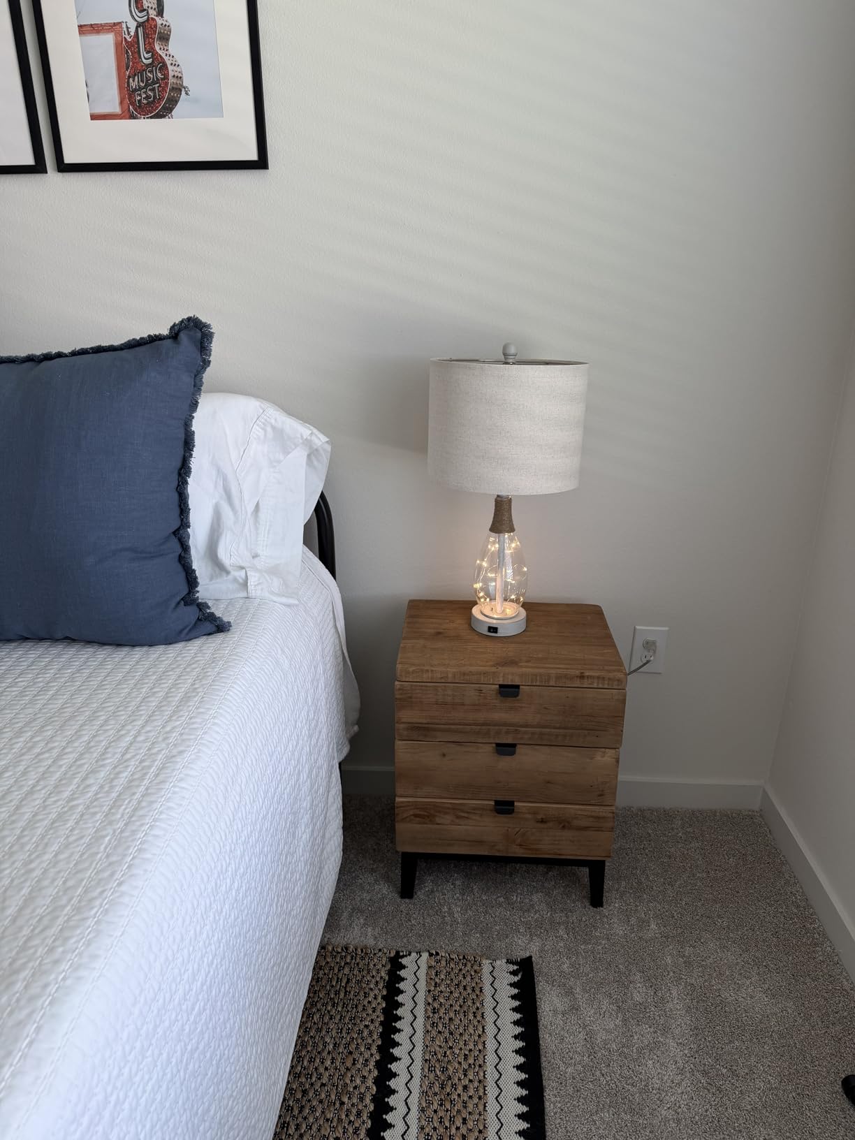 Wnutrees Farmhouse Nightstand with 3-Drawers, Bedside End Table, Set of 2 | Reclaimed Wood Storage Unit for Living Room, Hallway, Handmade Distressed Finish, Bedside Chest Natural customer photo 2