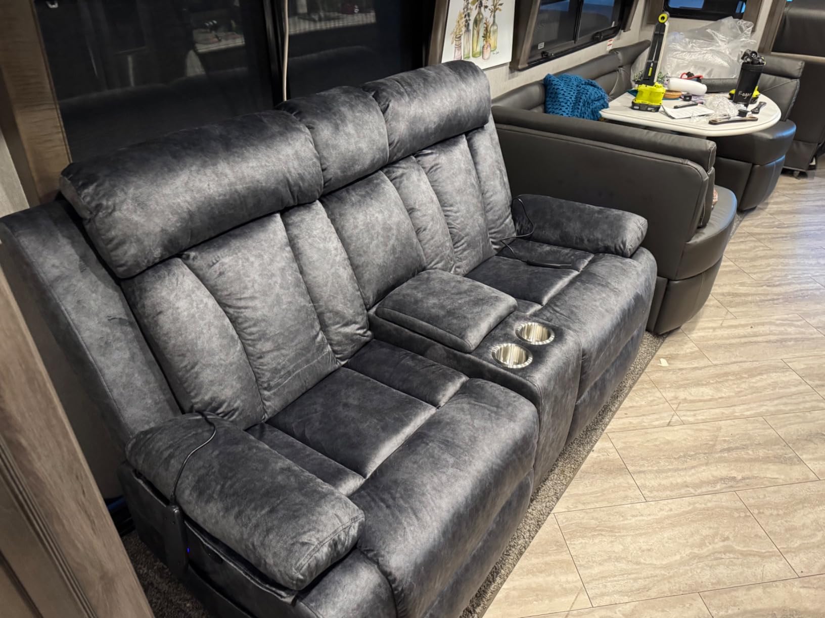 GUEAPY Power Reclining Sofa with Massage and Heat, 3 Seat Electric Reclining Couch with USB & Type-C Charging, 8-Point Vibration Massage, Dutch Velvet Recliner Sofa for Living Room,Gray customer photo 1