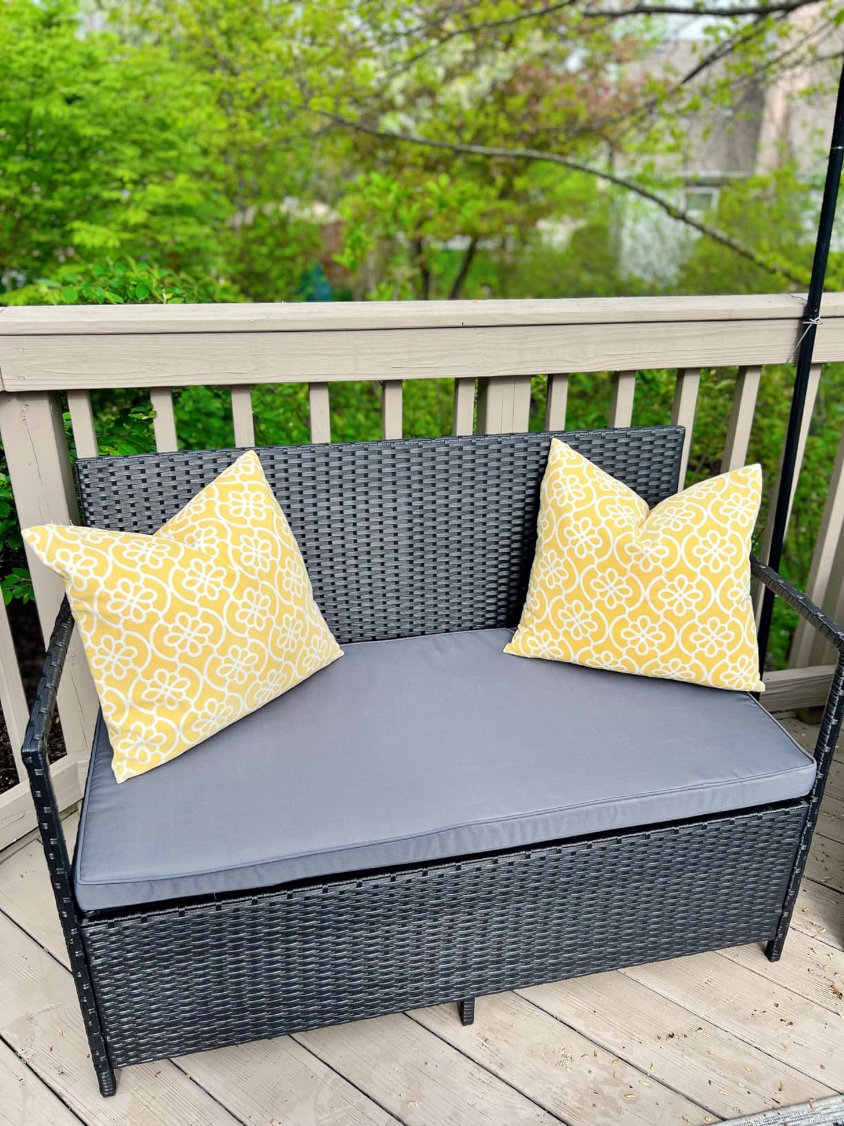 Flamaker Patio Loveseat Wicker Outdoor Furniture Storage Bench, Black customer photo 1