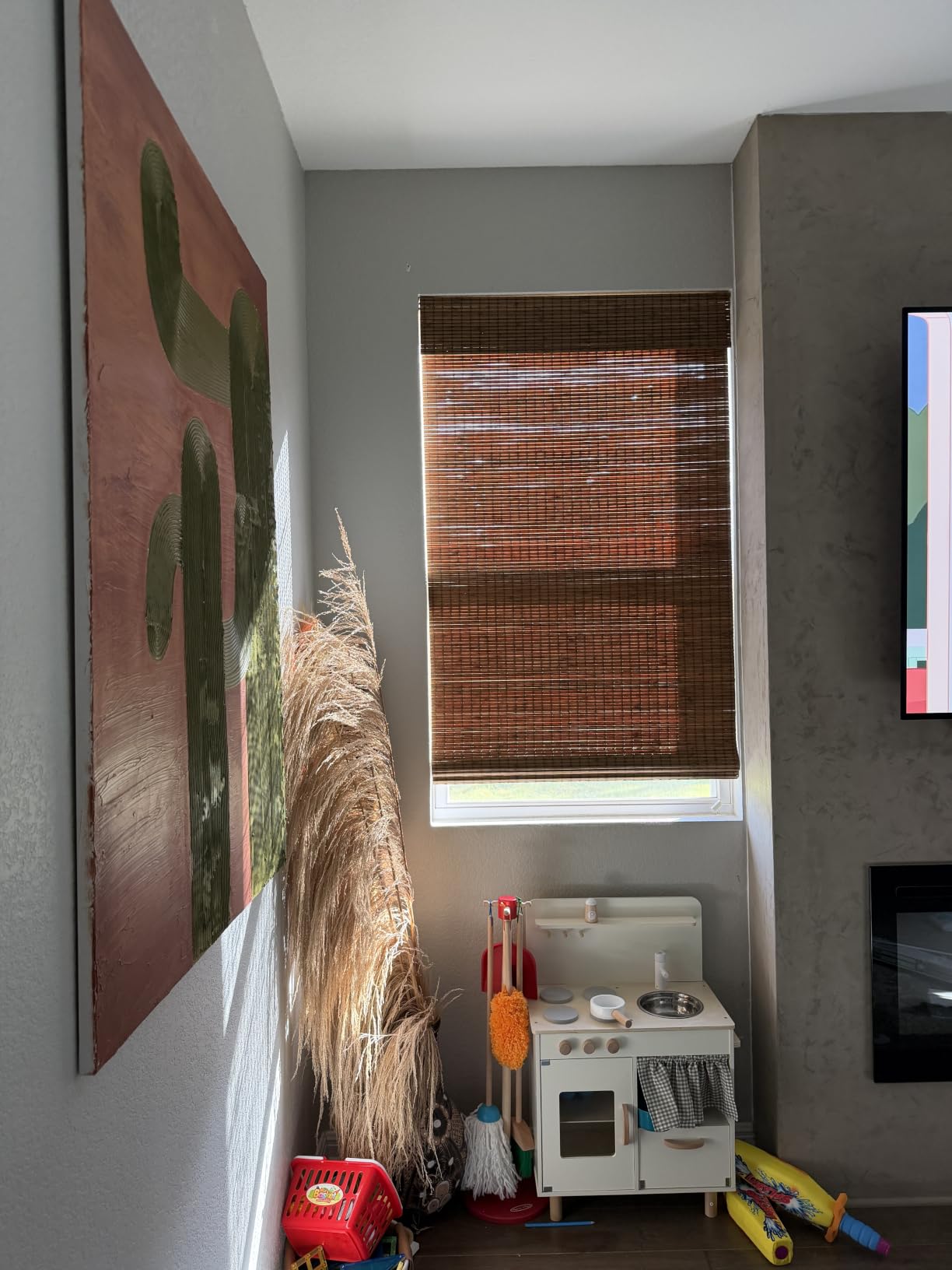 LazBlinds Cordless Bamboo Roman Shades, 34.5x48, Highfield Teak customer photo 1