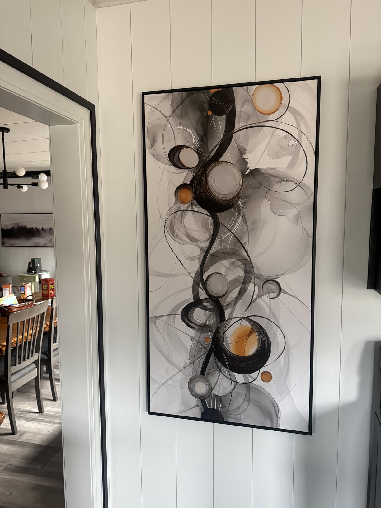 XLSJERST Large Wall Art for Living Room - Black and Gray Canvas Picture Framed Artwork for Wall Modern Abstract Minimalist Paintings Oversize Wall Decor customer photo 2