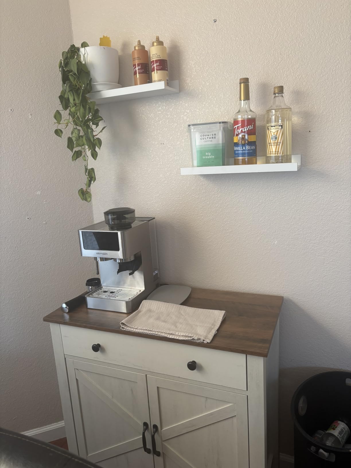 VASAGLE Buffet Cabinet, Coffee Bar, Adjustable Shelf | Sideboard Storage with Cable Hole, Rustic White and Honey Brown, LIRY Collection ULSC381W01 customer photo 1