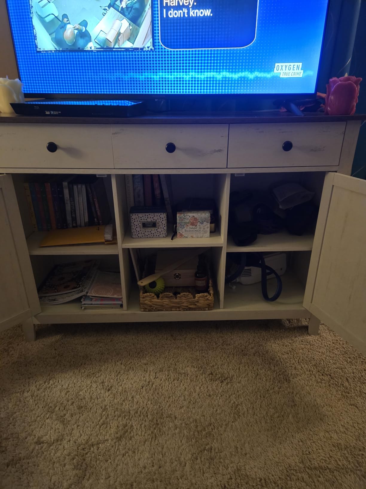VASAGLE Buffet Cabinet, Coffee Bar, Adjustable Shelf | Sideboard Storage with Cable Hole, Rustic White and Honey Brown, LIRY Collection ULSC381W01 customer photo 2