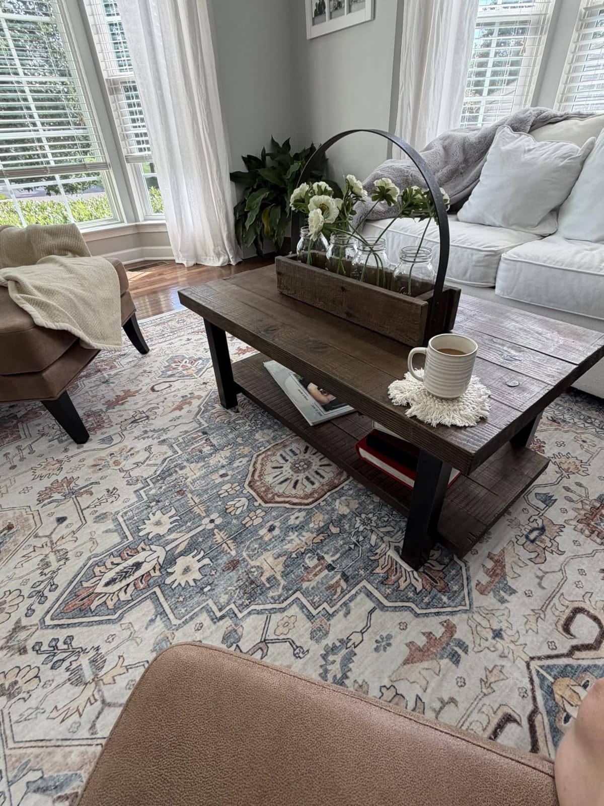 LOONGRUG 8x10 Area Rugs Washable Vintage Boho Living Room Rug Beige Blue customer photo 1