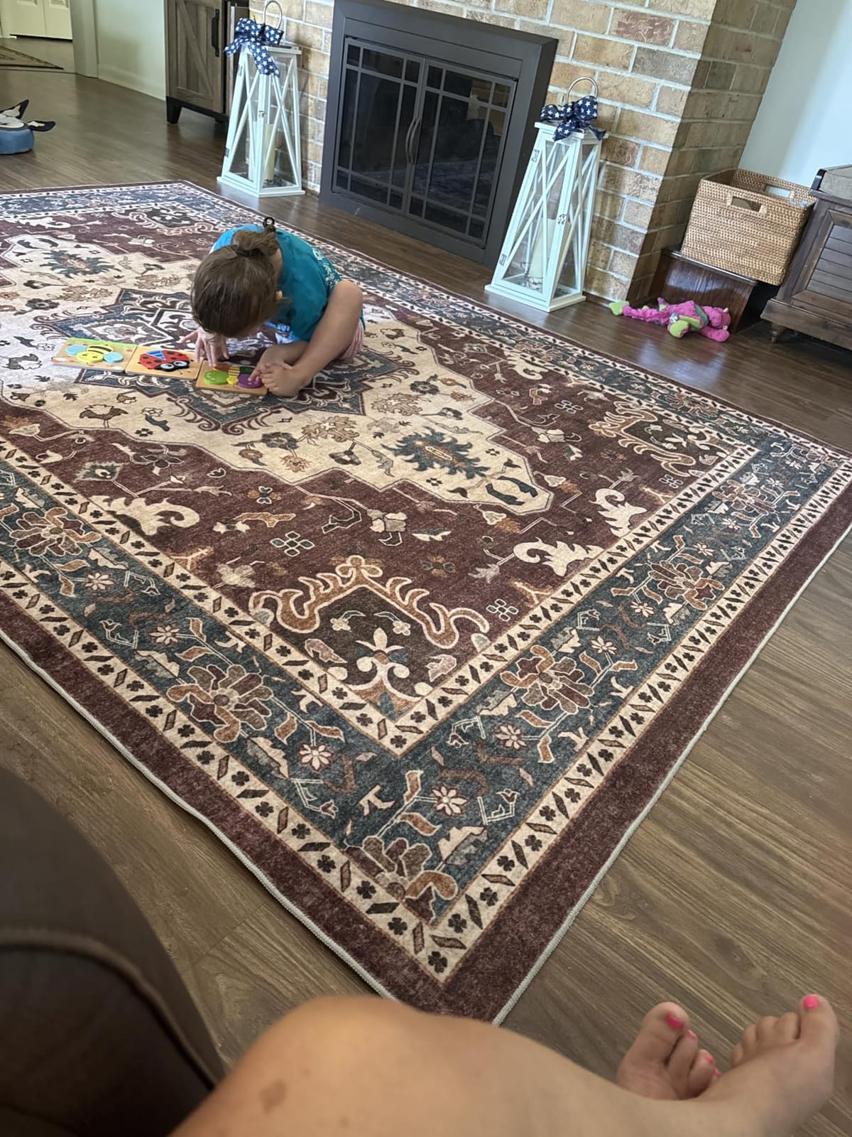LOONGRUG 8x10 Area Rugs Washable Vintage Boho Living Room Rug Beige Blue customer photo 2