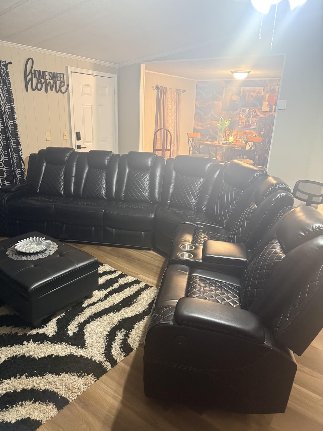 Power Recliner Sofa Sectional Couch with LED Light for Living Room,Leather Reclining Corner Sectional Sofa Set with 3 Recliner Seats,Cup Holder,Storage Console for House/Home Theater, Wine customer photo 2