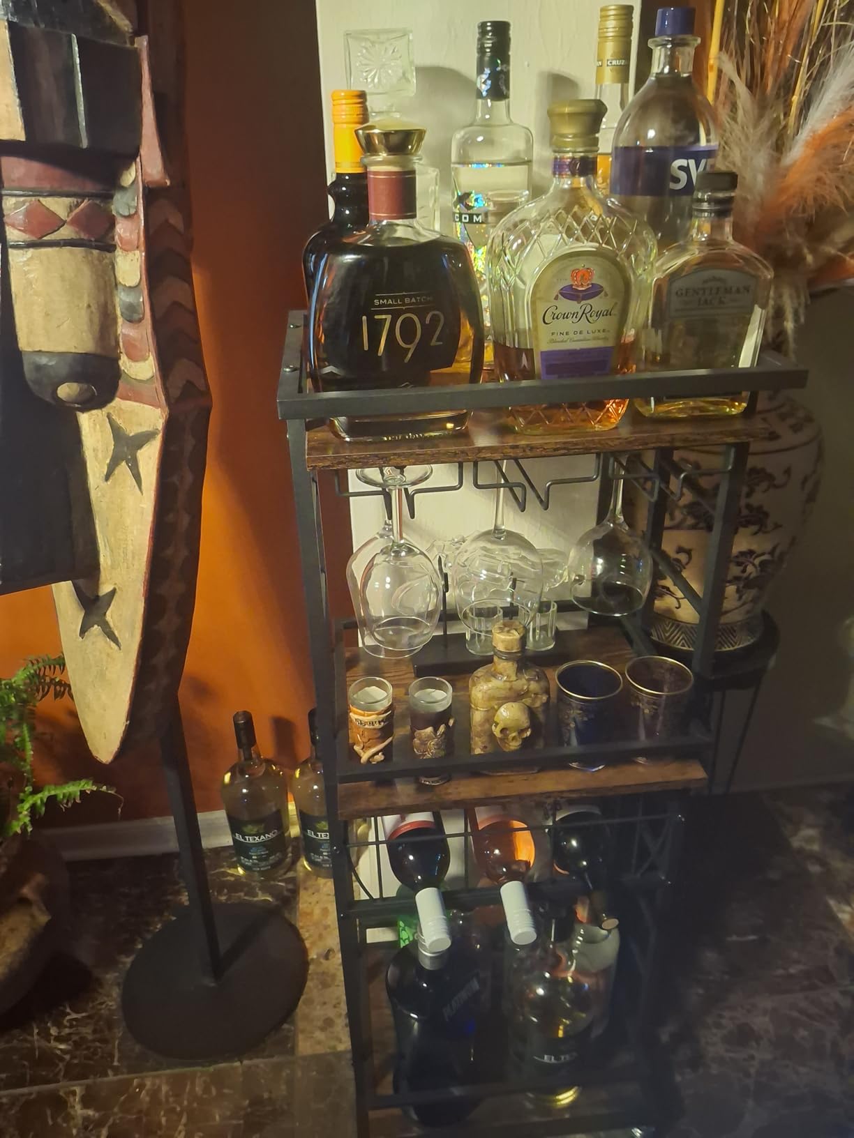 4 Tier Bar Cart for Home with Wheels,Home Bar Serving Cart, Rolling Mini Wine Cart with Wine Rack and Glass Holder, Drink Cart for Dining Room, Living Room, Kitchen, Bar and Outdoor, Rustic Brown customer photo 2