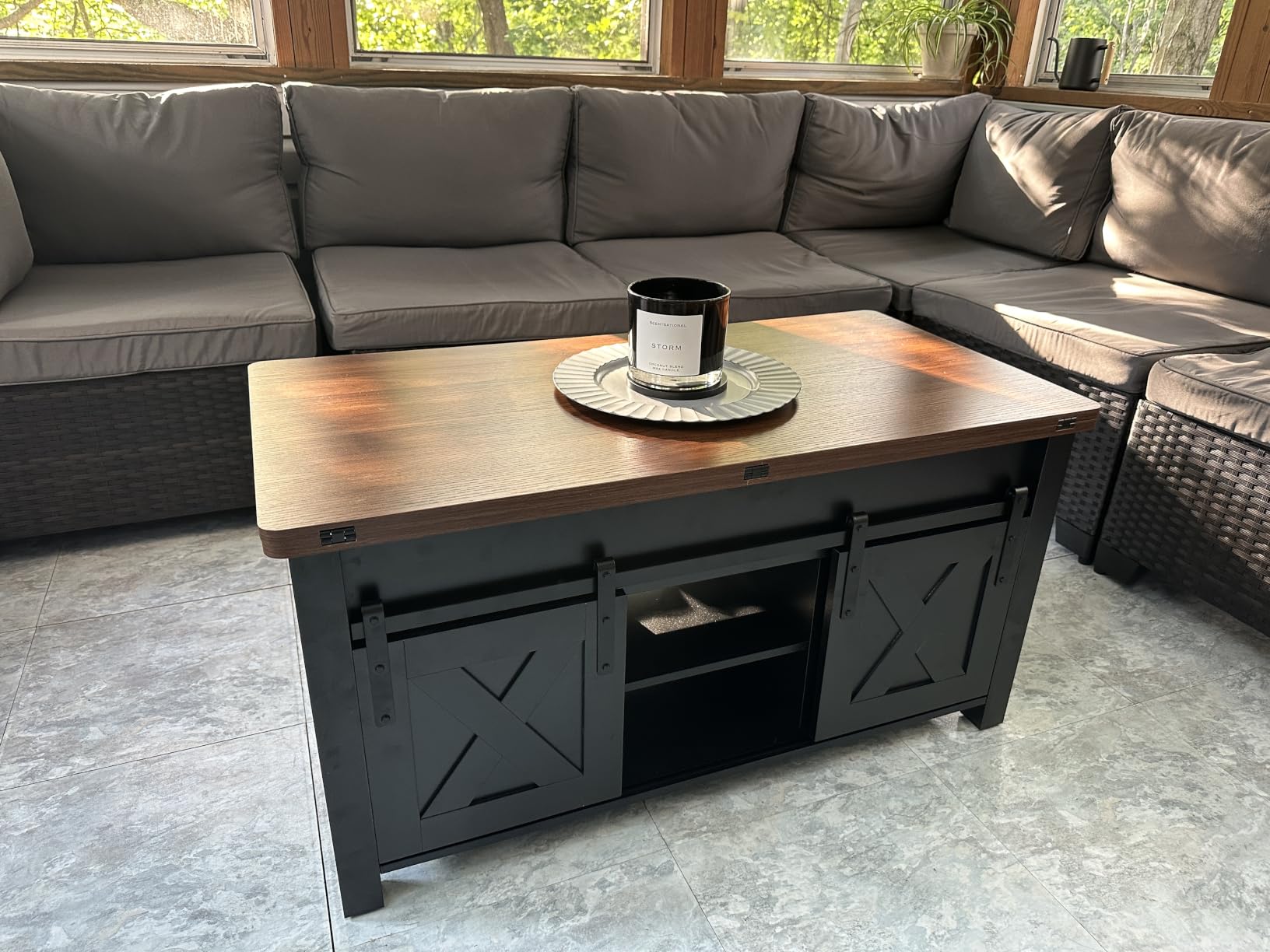SEDETA Farmhouse Lift Top Coffee Table with Storage and Hidden Compartment | 4 in 1 Multi-Function Convertible Coffee Tables Converts to Dining Table for Small Living Room, Brown Top customer photo 2