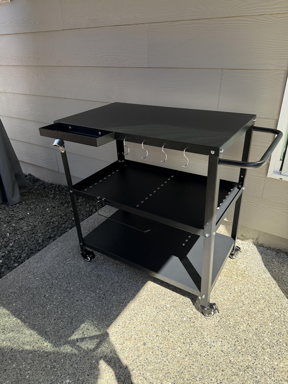 Outdoor Grill Cart Table, Pizza Oven Stand with Casters, Black | Multifunctional Grill Table for Pizza Oven & Griddle, 4 Lockable Wheels, Side Handles & Hooks for Indoor/Outdoor Use customer photo 1