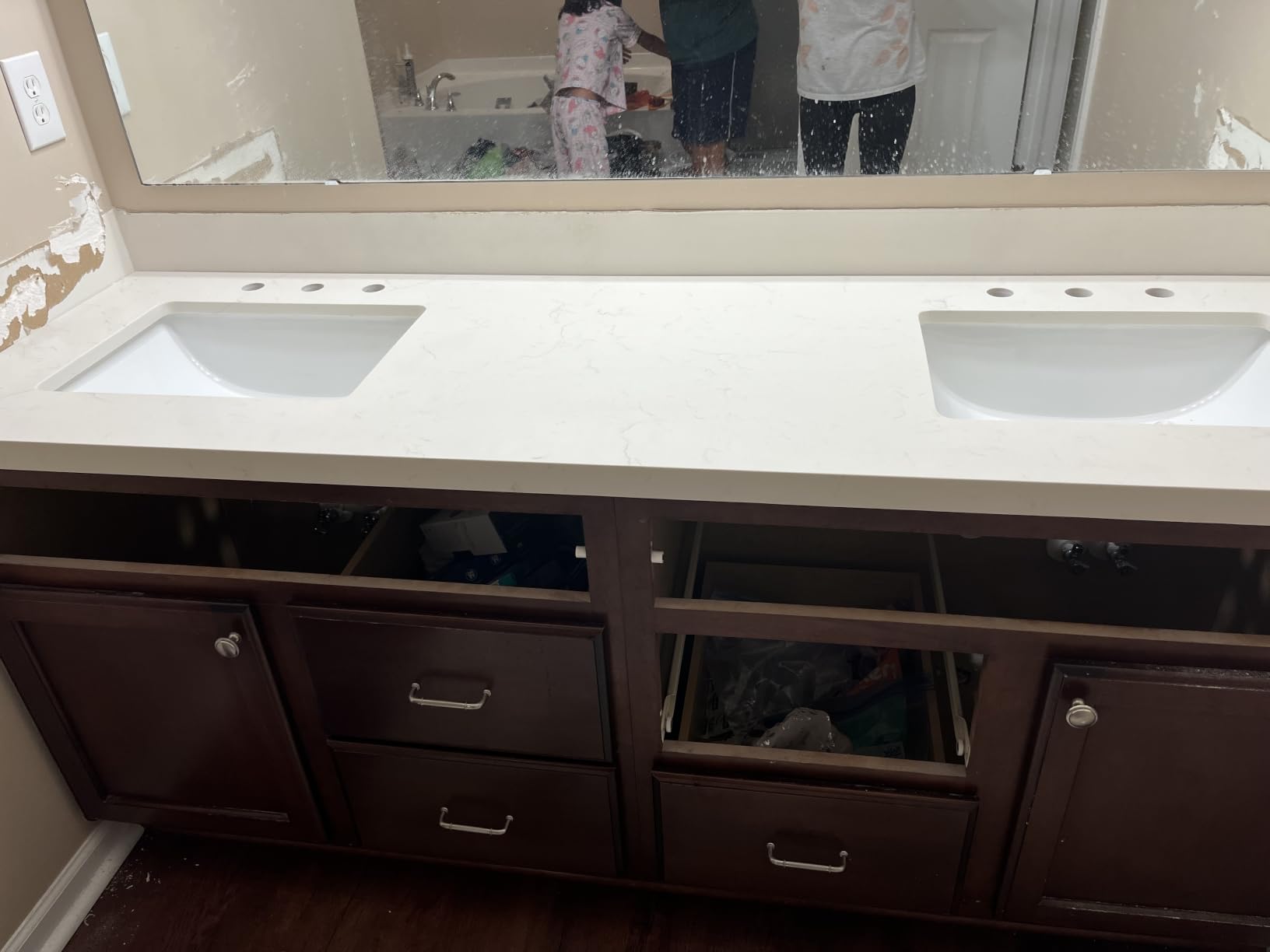 ARIEL 72 inch Double Bathroom Vanity top with Sink, 1.5 Inch Thick Miter Edge Carrara White Quartz top, Rectangle Double Sink Vanity top, Includes Backsplash customer photo 1