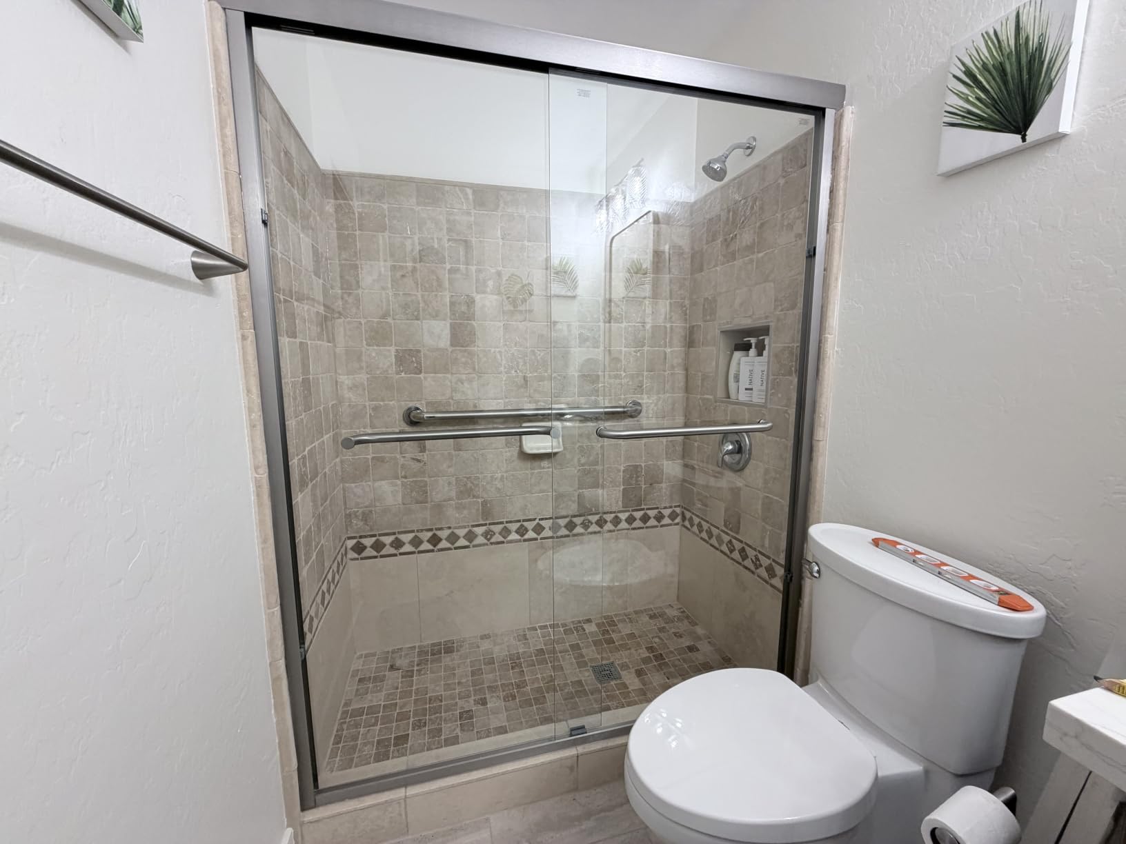 GETPRO Shower Door Double Sliding 57-60 in. W x 72 in. H Semi-Frameless Bypasss Bathroom Glass Shower Sliding Doors,1/4 inch Clear Tempered Glass Door for Walk-in Shower Matte Black customer photo 2