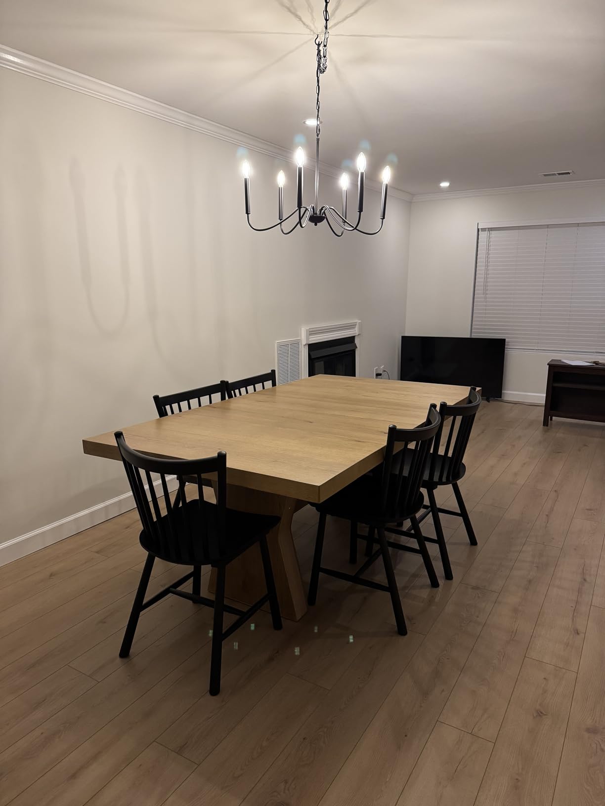 Signature Design by Ashley Galliden Farmhouse Dining Table with Extra-Thick Tabletop and Trestle Base, Light Brown customer photo 1