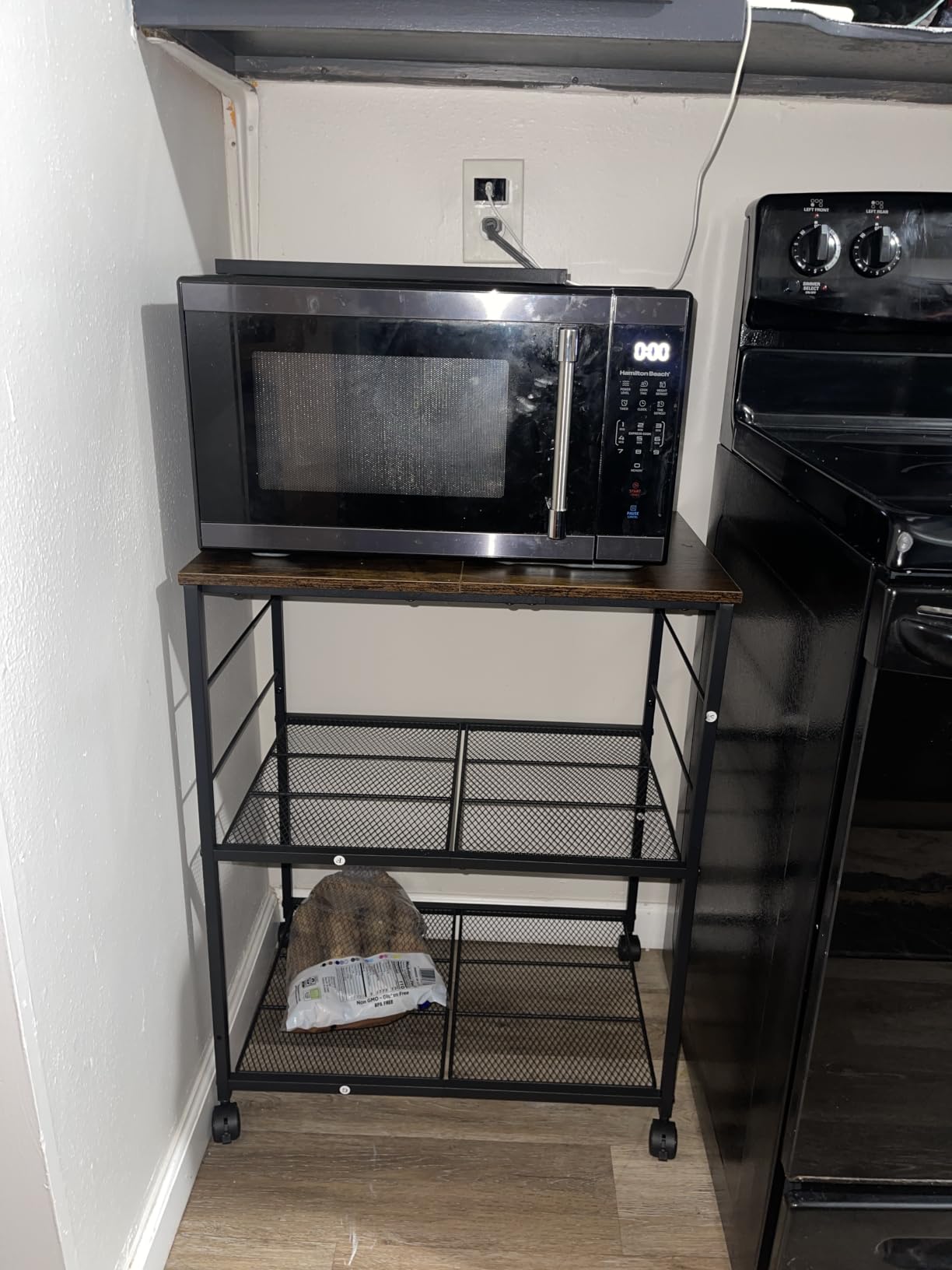 ThreeHio Rolling Kitchen Microwave Cart, 3 Tier Microwave Table Stand with Storage, Kitchen Utility Cart on Lockable Wheels, Small Coffee Cart Shelf Rack Organizer for Living Room Office, Balcony customer photo 1