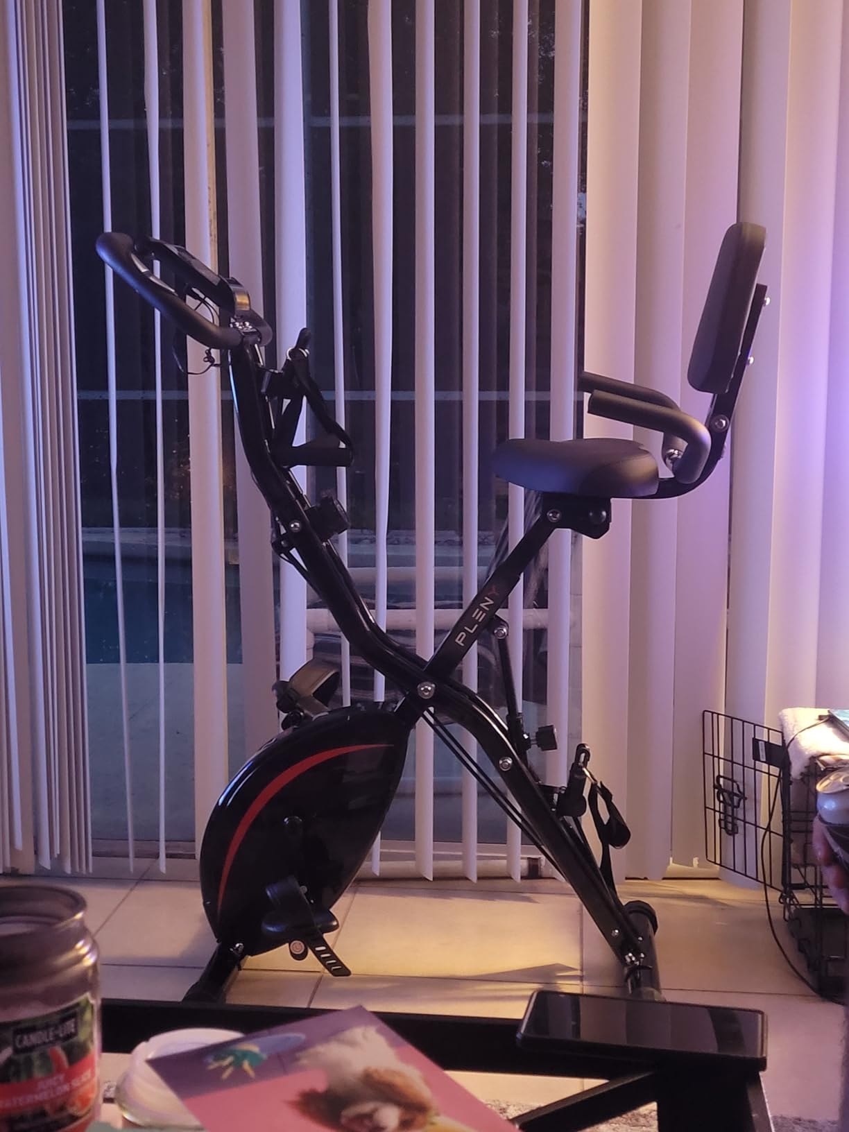 PLENY Folding Exercise Bike, 5 IN 1 Indoor Stationary Bikes for Home | Workout Bike with 6.6 LBS Flywheel, 16-Level Adjustable Magnetic Resistance, 330LB Weight Capacity, Back Support Cushion customer photo 2