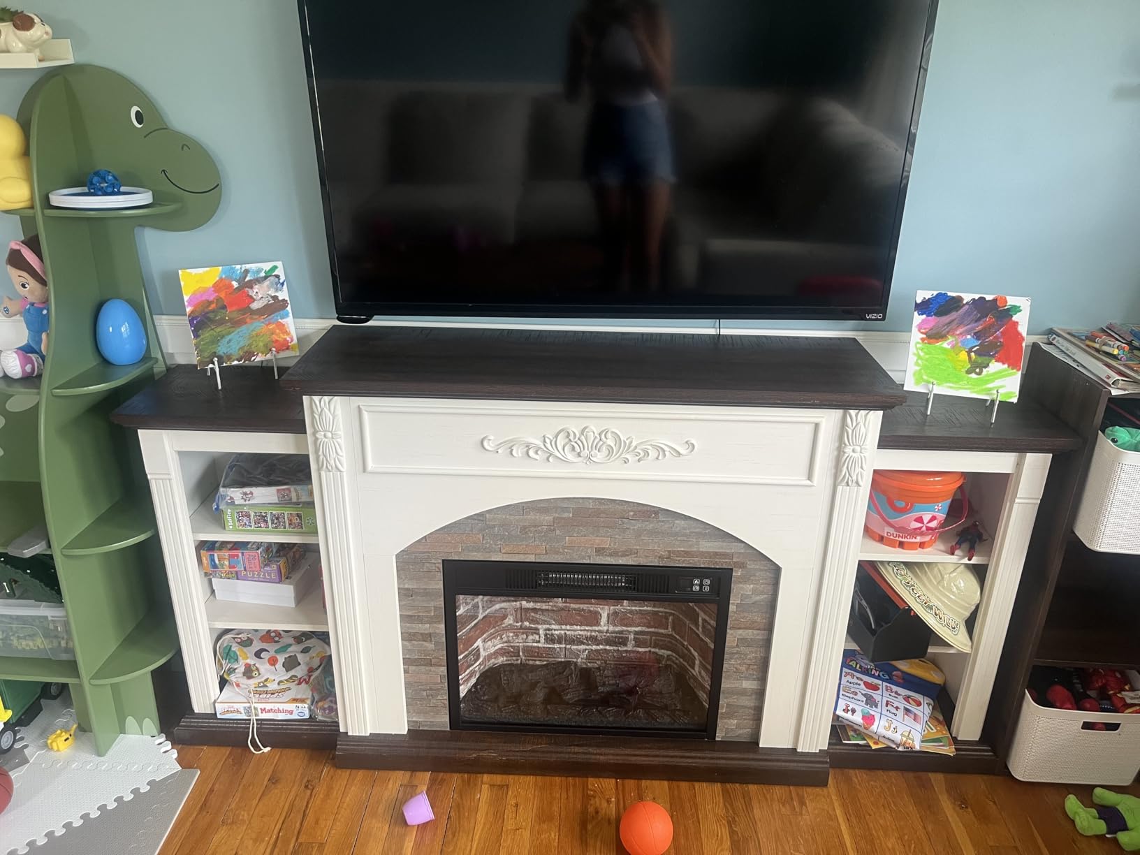Electric Fireplace with Mantel, Fireplace TV Stand for TVs Up to 80 Inch, 72