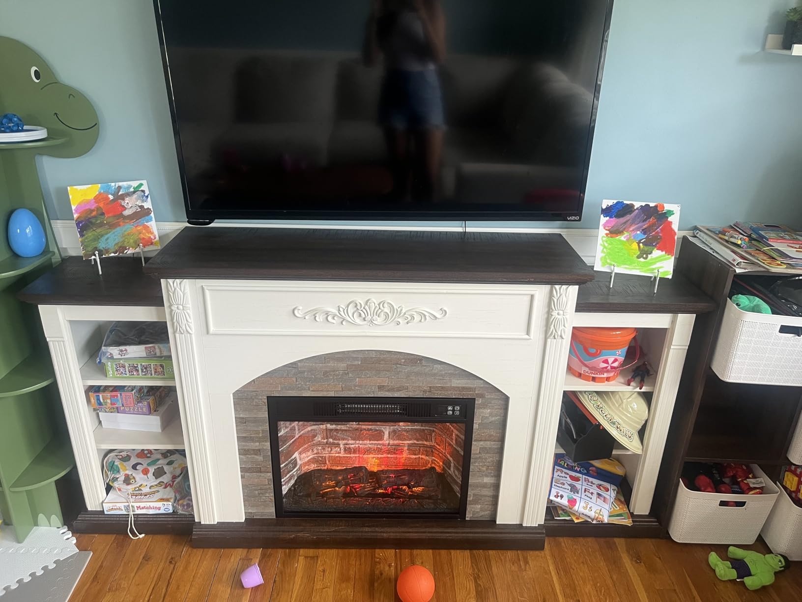 Electric Fireplace with Mantel, Fireplace TV Stand for TVs Up to 80 Inch, 72