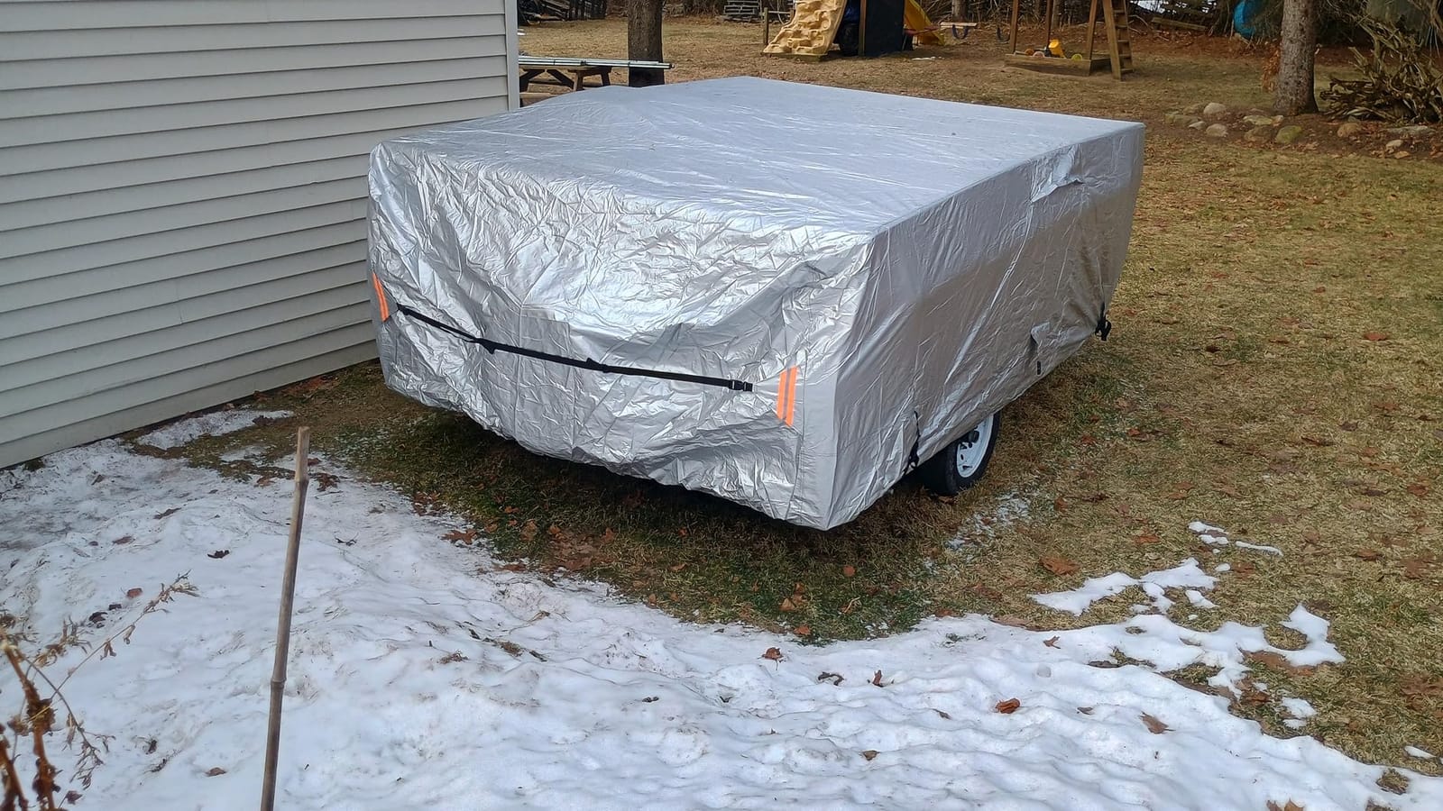 Oxford Fabric Pop Up Folding Camper Cover 14'-16' Super Waterproof | Tear-resistant Anti-UV Tent Trailer Cover for Winter Snow with Reinforced Corners, 5+2 Windproof Straps, Storage Bag customer photo 1