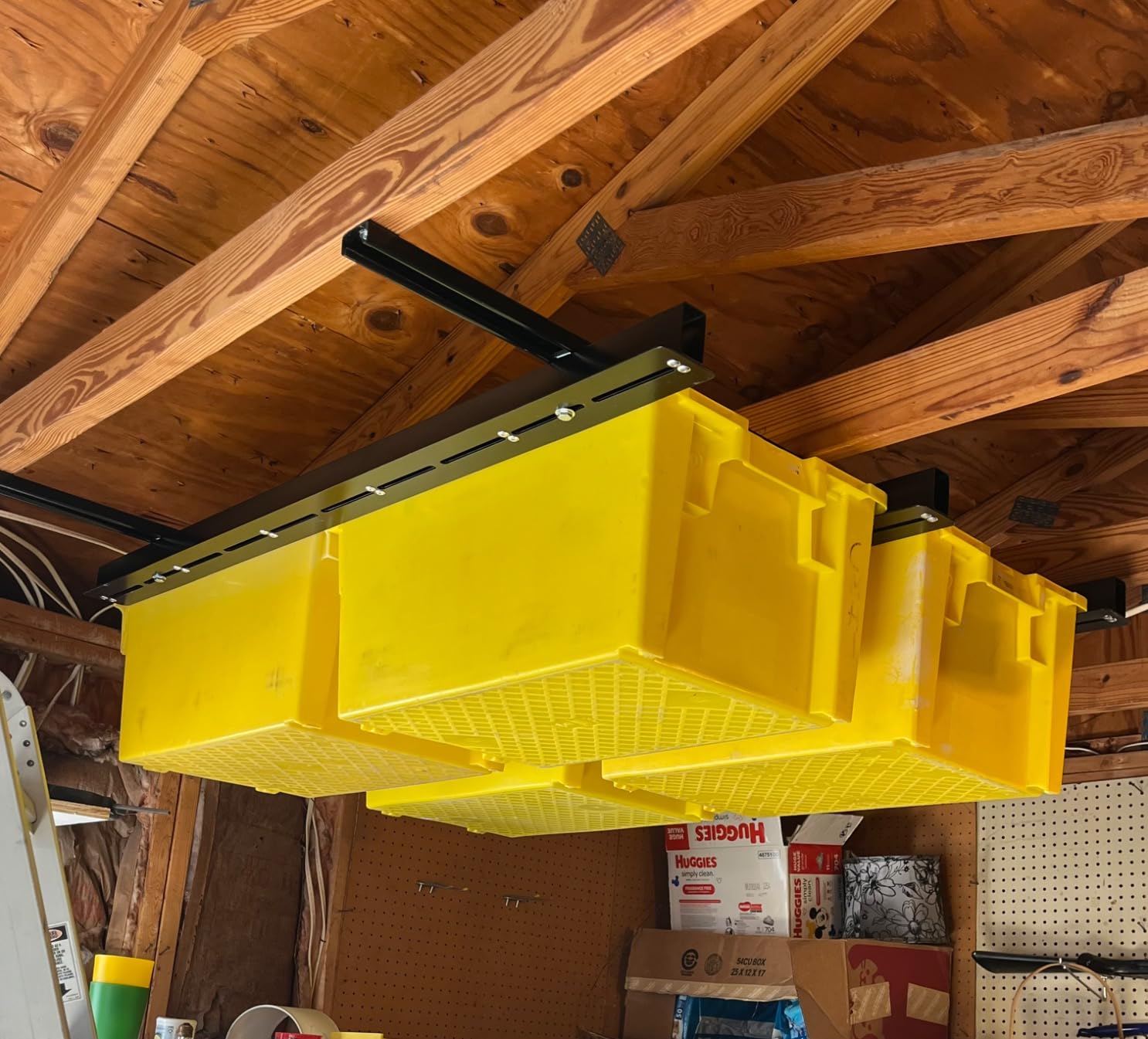 WALMANN Overhead Tote Storage Rails System, Garage Ceiling Bin Storage Rack customer photo 2