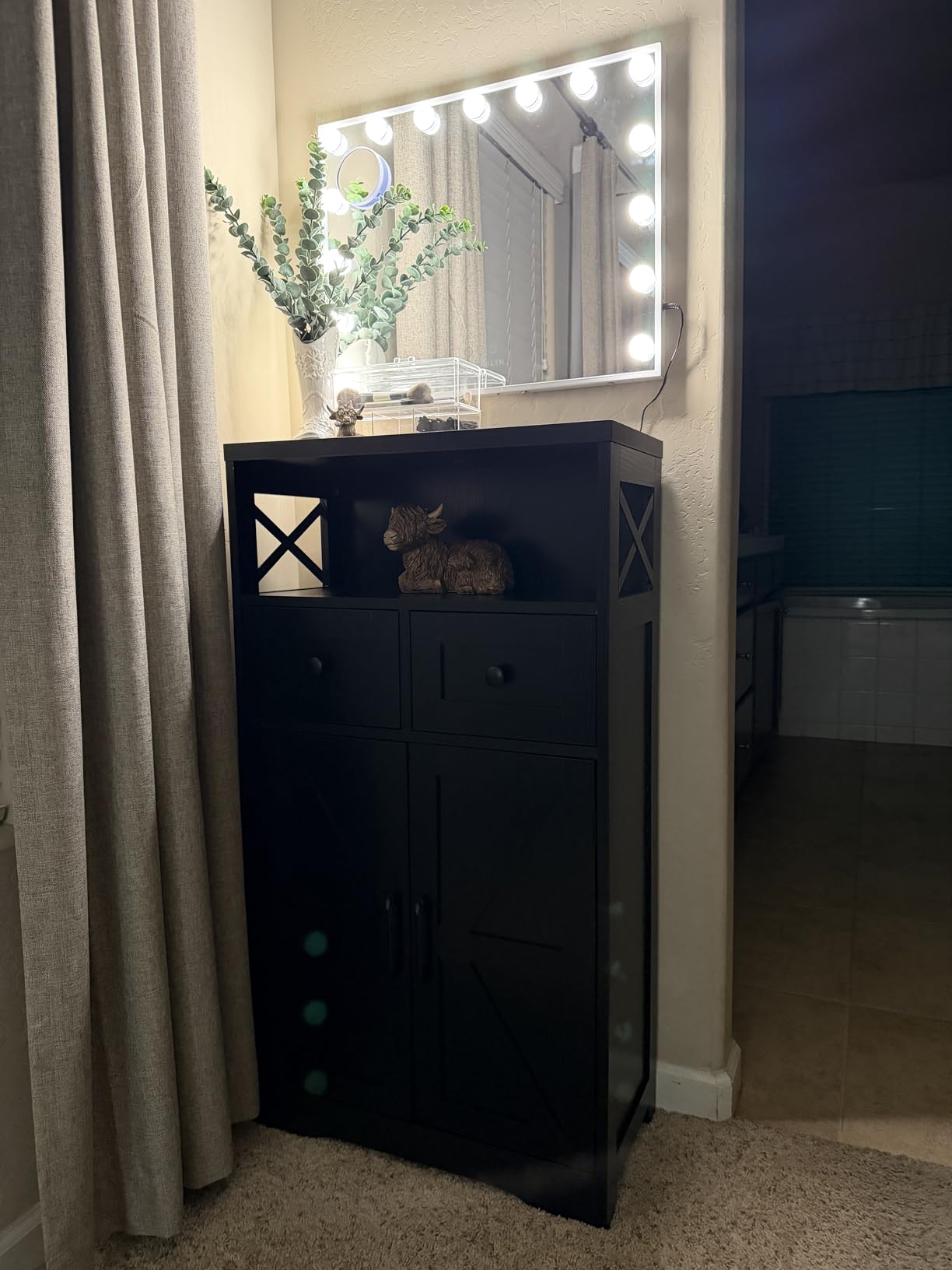 White Farmhouse Storage Cabinet with Doors and Drawers, Small Pantry Hutch customer photo 1