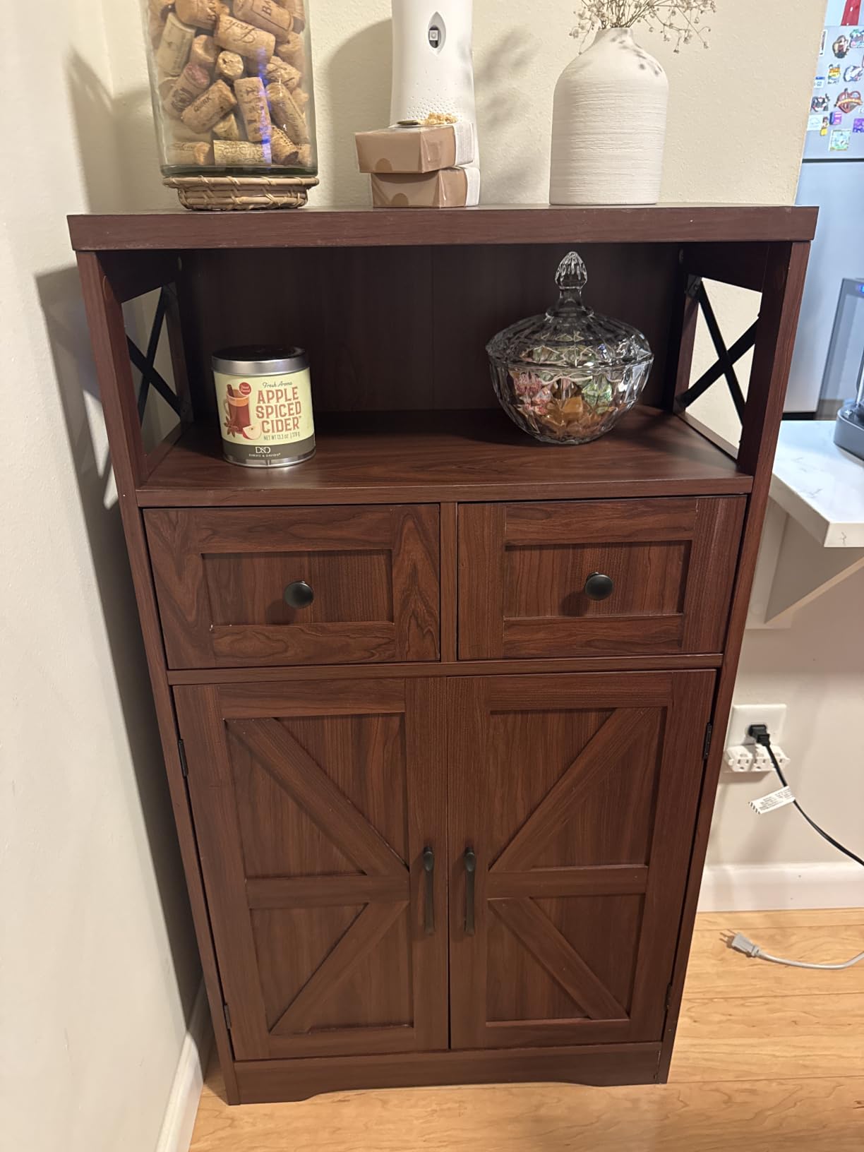 White Farmhouse Storage Cabinet with Doors and Drawers, Small Pantry Hutch customer photo 2