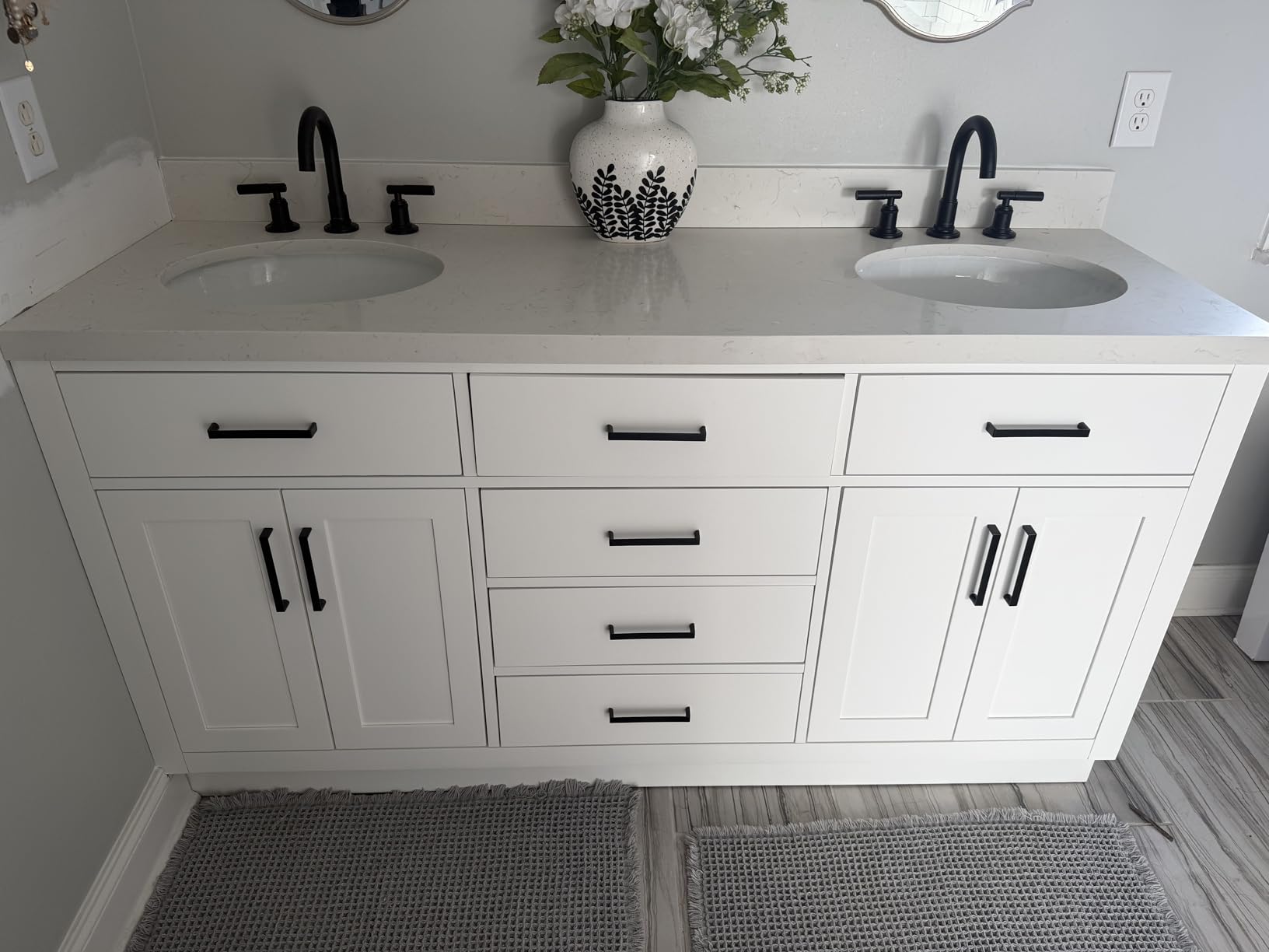 ARIEL Hepburn 66-inch Bathroom Vanity with Sink,Solid Wood, 1.5-inch Carrara White Quartz Countertop & Backsplash, Double Oval Porcelain Sink, 4 Soft Closing Doors, 6 Dovetail Drawers, White Oak customer photo 2
