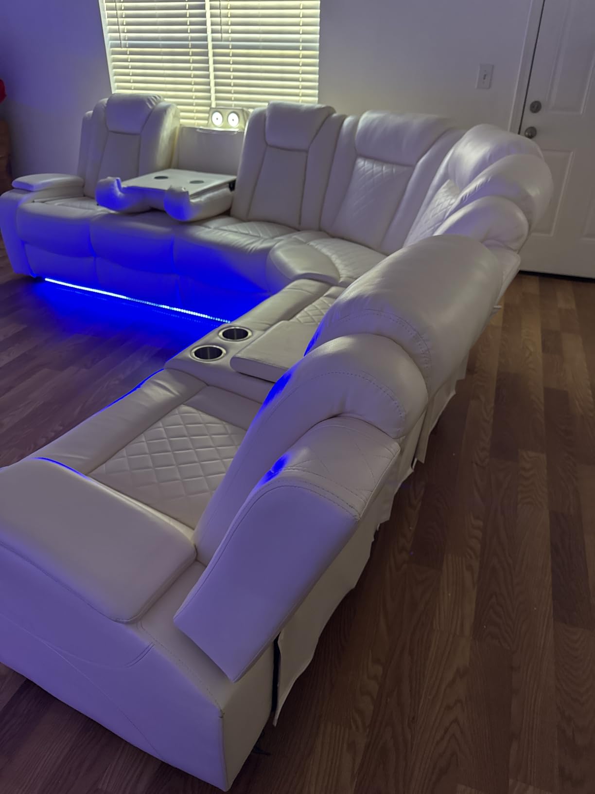 Power Recliner Sofa Sectional Sofa with LED Light for Living Room, Air Leather Reclining Corner Sectional Sofa Set, Cup Holder, Storage Console for Home Theater Seating (Beige, Sectional) customer photo 2