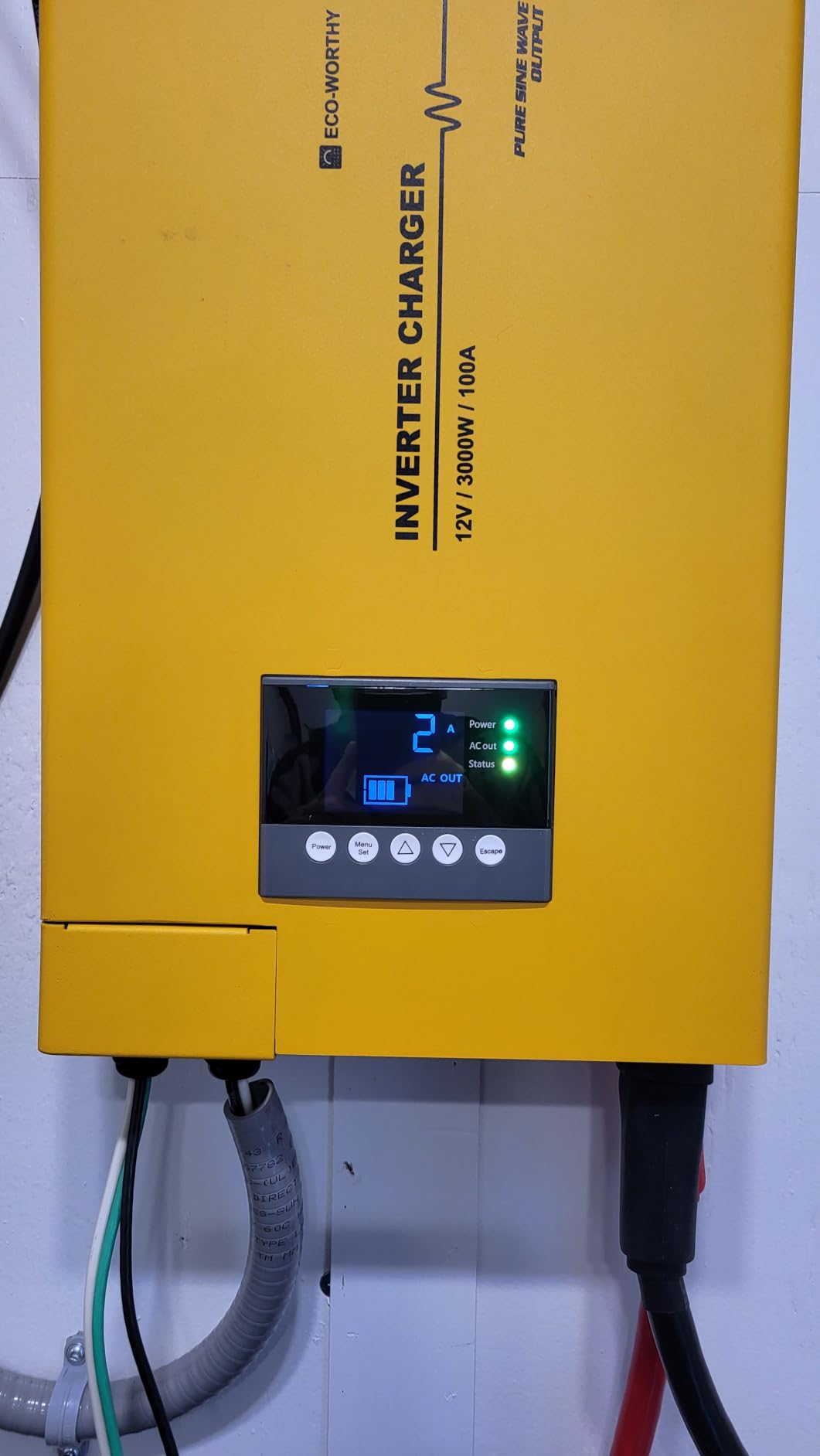 ECO-WORTHY 3000W 12V Pure Sine Wave Inverter Charger, 12V DC to 120V AC | 2 in 1 Inverter/Battery Charger, 25A~100A Adjustable Current Charge, UPS Mode (30ms) Ideal for Off Grid, RV, Home, Cabin customer photo 1