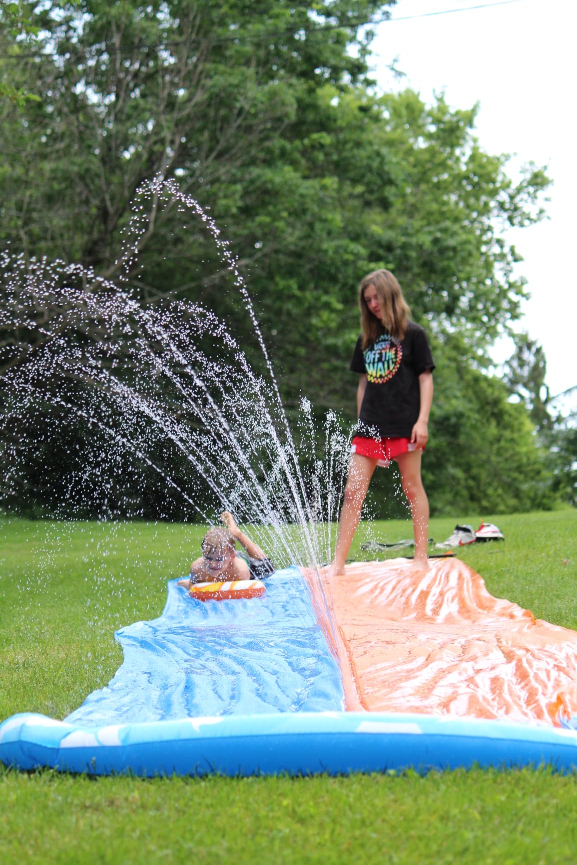JOYIN 32.5FT Water Slide and 2 Inflatable Boards, Extra Long Heavy Duty Double Lawn Waterslide with Sprinkler for Kids Adults Backyard Summer Water Toy Outdoor Fun, Blue, Green customer photo 1