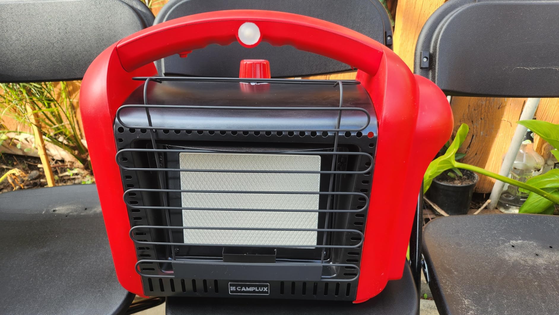 CAMPLUX Portable Propane Heater Outdoor and Indoor, 12000 BTU LP Gas Buddy Heater for Camping with ODS & Tip-over Protection, 1lb Propane Radiant Heating with LED light, Red customer photo 1